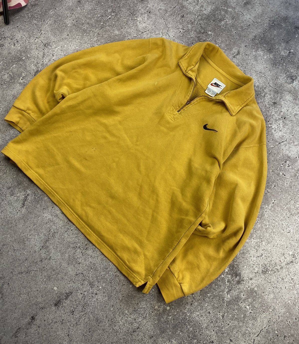 Nike × Vintage VINTAGE NIKE 90s CENTRE SWOOSH YELLOW💛 1/3 ZIP SWEATSHIRT Size US S / EU 44-46 / 1 - 3 Thumbnail