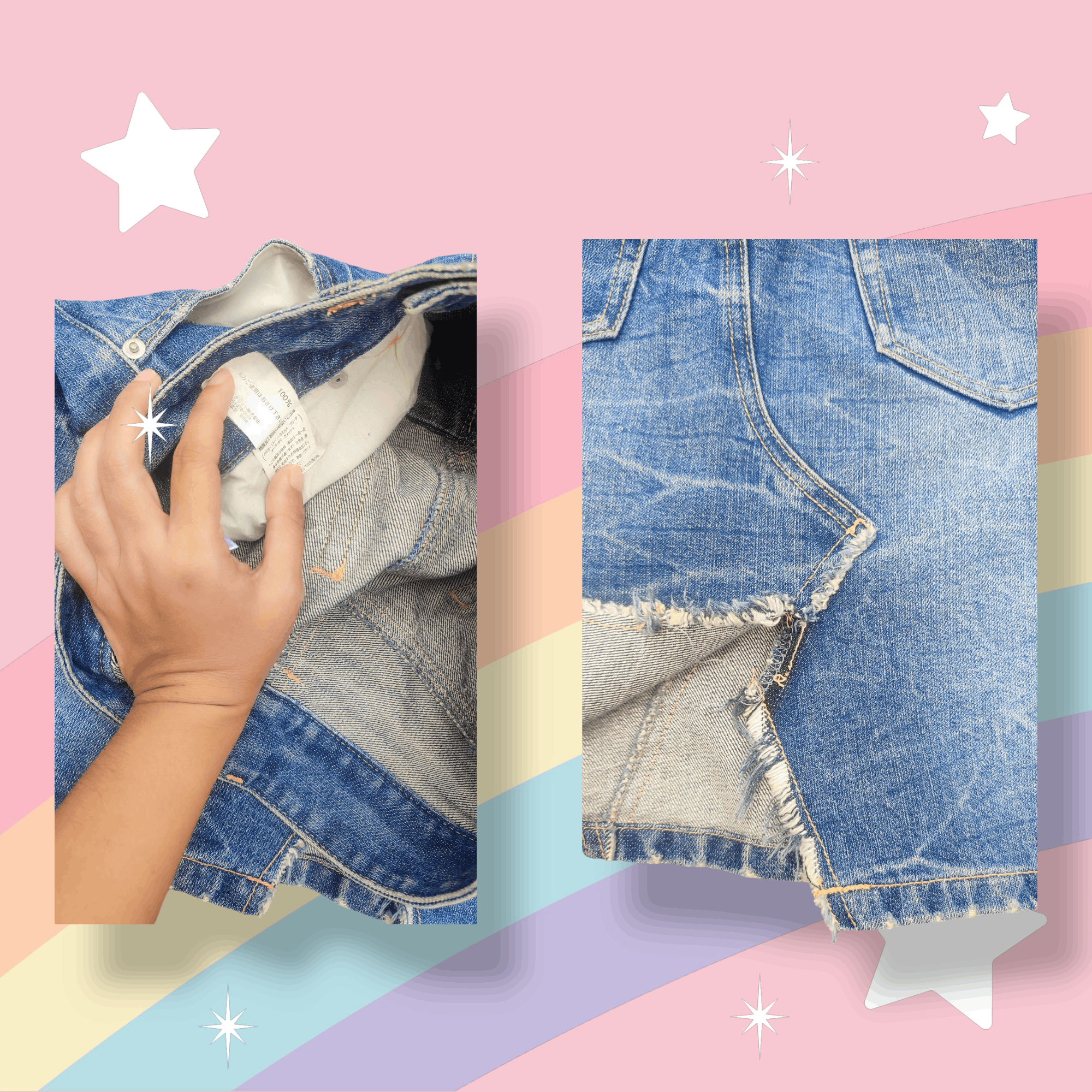 Handmade Remake Old denim mini skirt crochet patches Size 30" / US 8 / IT 44 - 5 Thumbnail