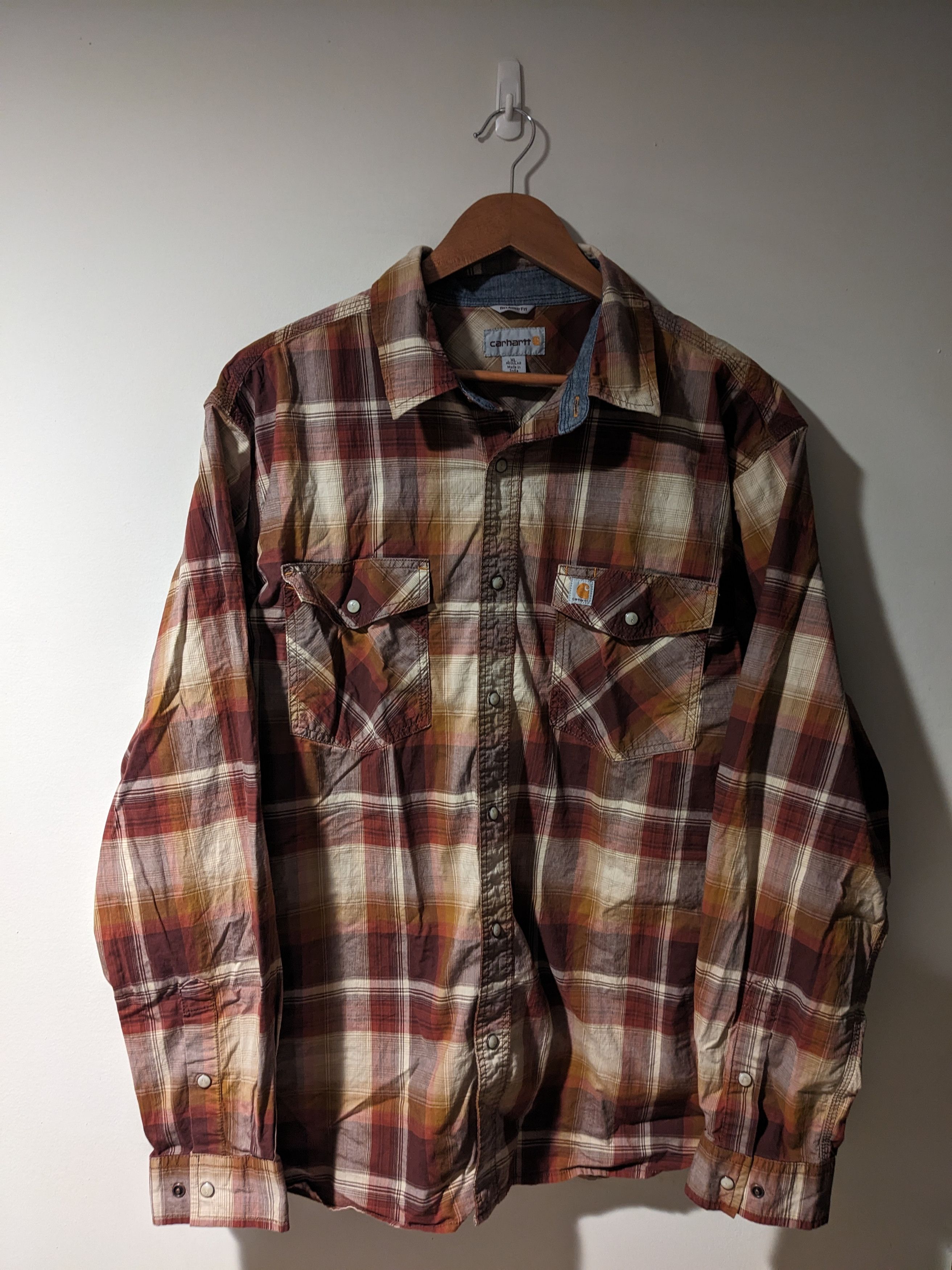 Carhartt × Vintage Vintage Y2K Carhartt Pearl Snap Relaxed Fit Button Up Shirt Size US XL / EU 56 / 4 - 1 Thumbnail