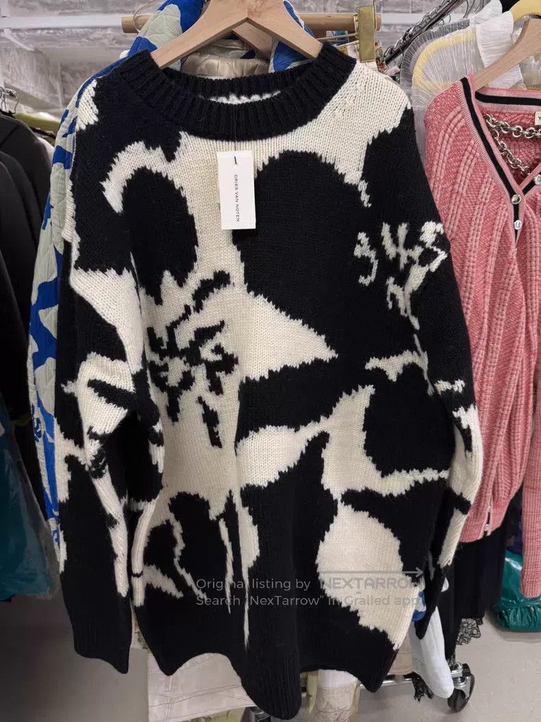 Dries Van Noten Dries Van Noten Black & White Color-Block Wool Knit Sweate Size S / US 4 / IT 40 - 1 Thumbnail
