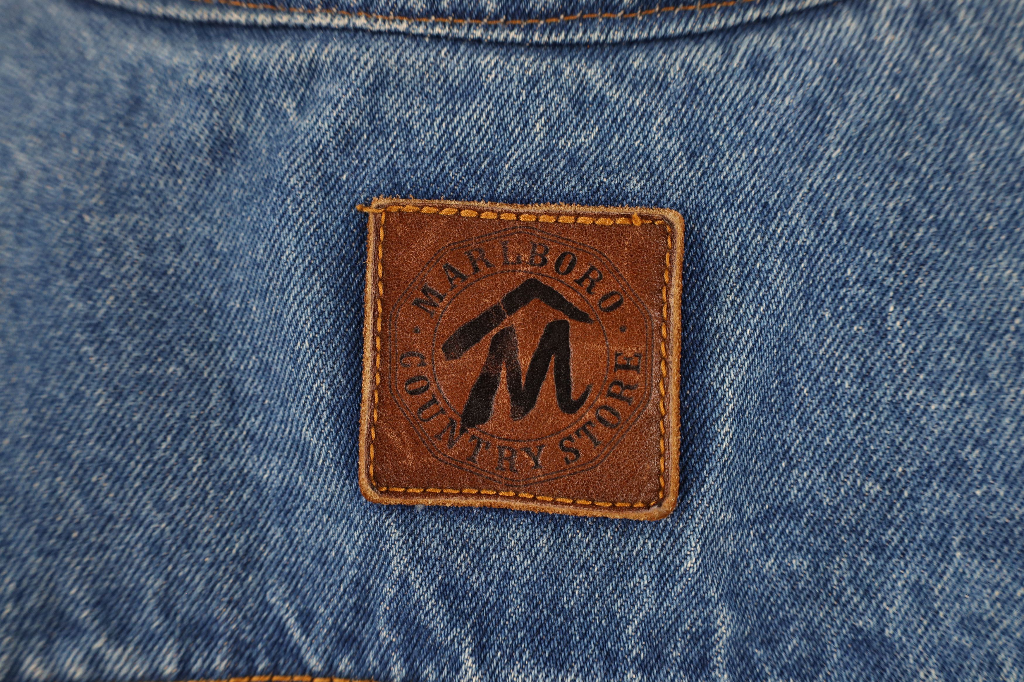 Marlboro × Vintage Vintage 90s Marlboro Leather Collar Denim Trucker Jacket Size US L / EU 52-54 / 3 - 11 Thumbnail