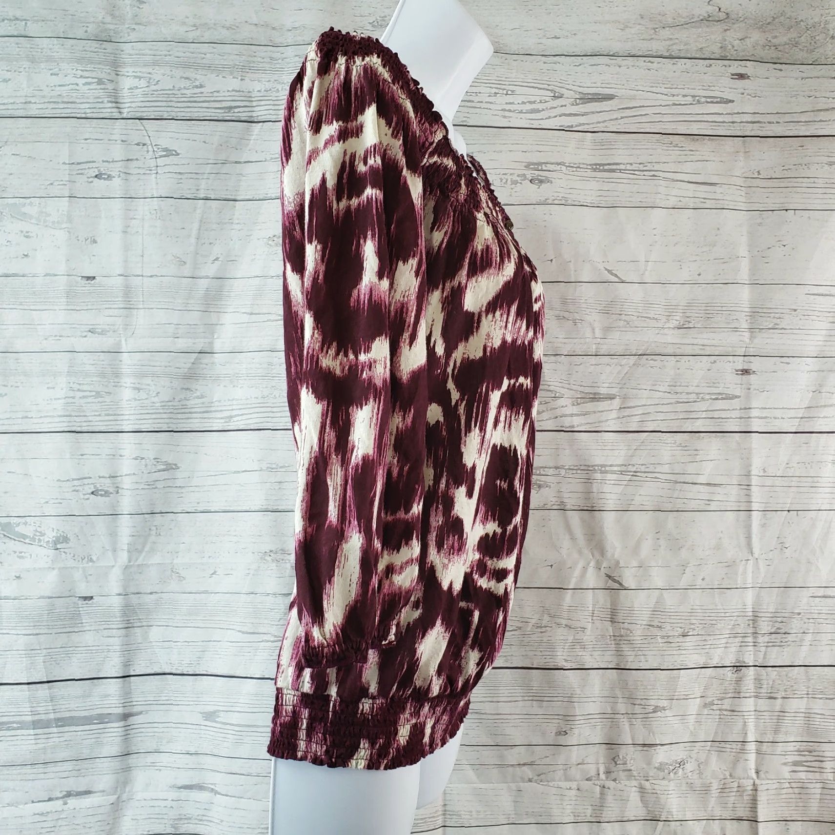 Lucky Brand Lucky Brand Womens Off Shoulder Top Sz M Burgundy 3/4 Sleeve Cotton Blouse Womens Shirts 3/4 Sleeve Top Gift Size M / US 6-8 / IT 42-44 - 2 Thumbnail