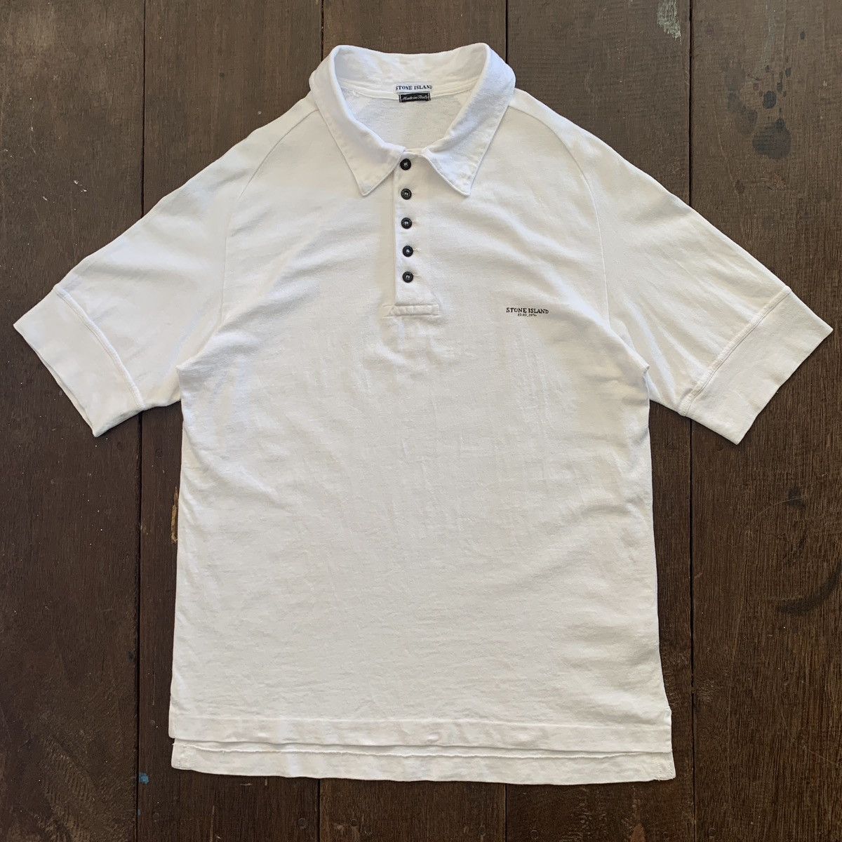 image of Massimo Osti x Stone Island Vintage Stone Island Polo Shirt in White, Men's (Size Medium)