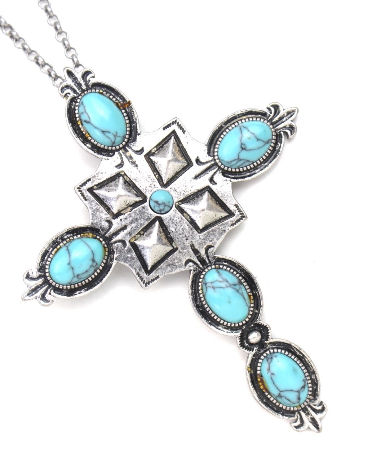 Vintage SS2015 MOUSSY TURQUOISE STYLE CROSS PENDANT NECKLACE Size ONE SIZE - 3 Thumbnail