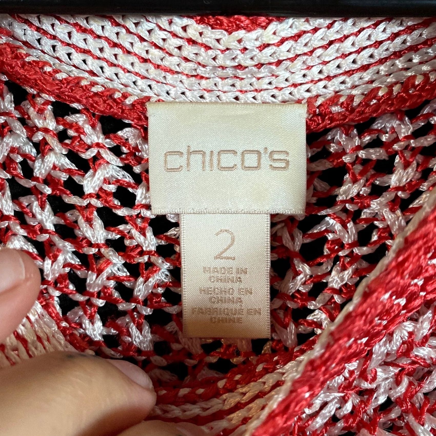 Vintage Chicos Womens Sweater Red White Pullover Open-Knit Short Sleeve Round Neck 2 (L) Size L / US 10 / IT 46 - 4 Thumbnail