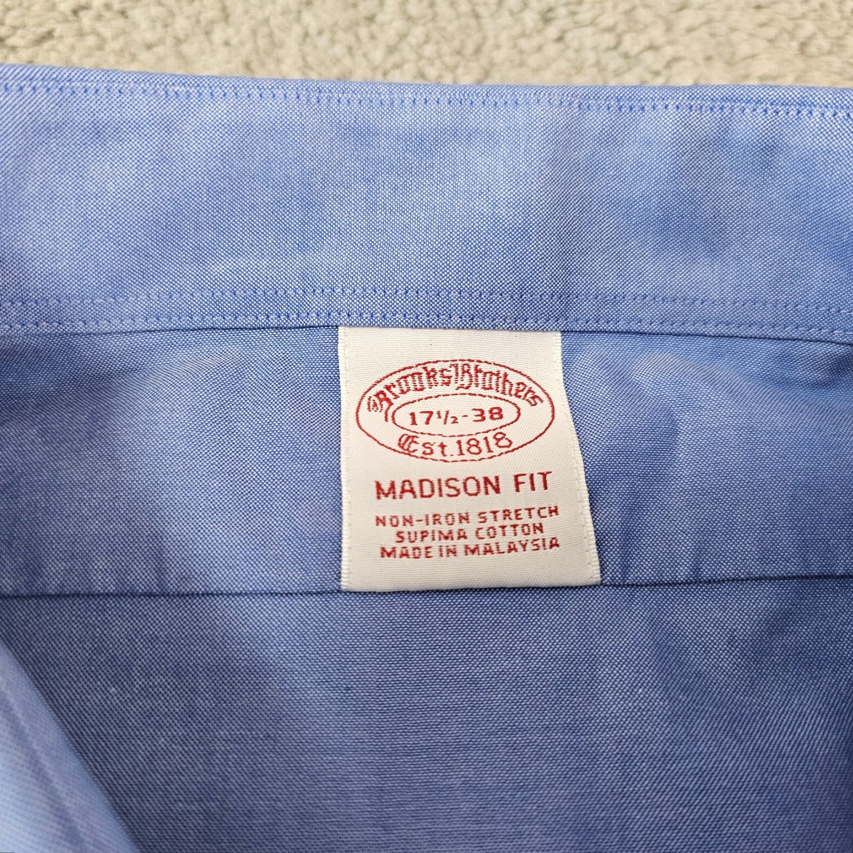 Brooks Brothers Brooks Brothers Dress Shirt Mens 17.5 38 Blue Madison Fit Supima Cotton Stretch Shirt Regular Blue Mens 17.5 Neck Size 17.5 French Cuff Size 48R - 3 Thumbnail