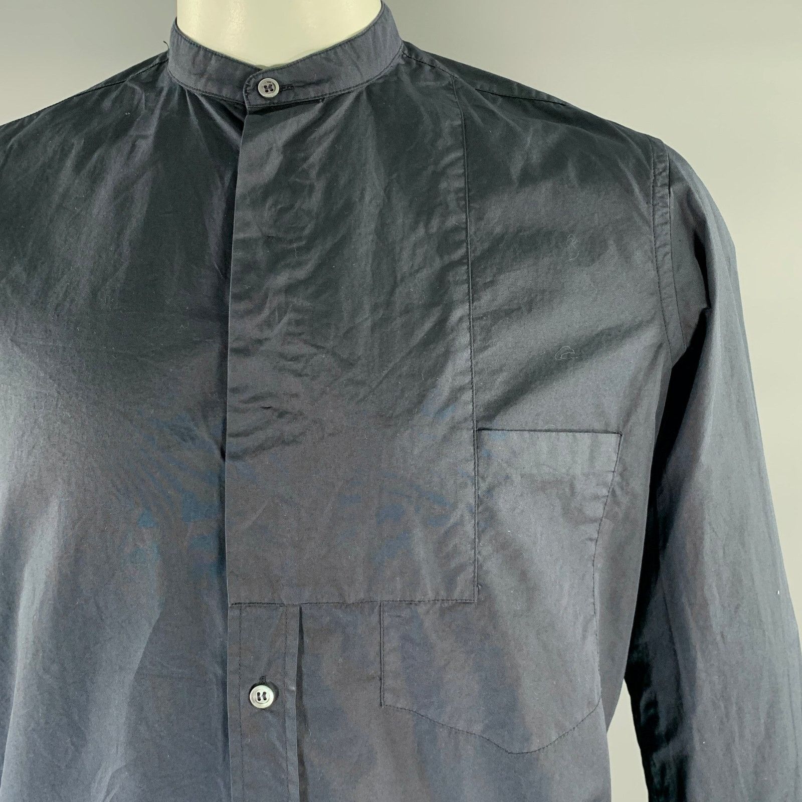 Barena BARENA Size XL Navy Cotton Band Collar Long Sleeve Shirt Size US XL / EU 56 / 4 - 2 Thumbnail