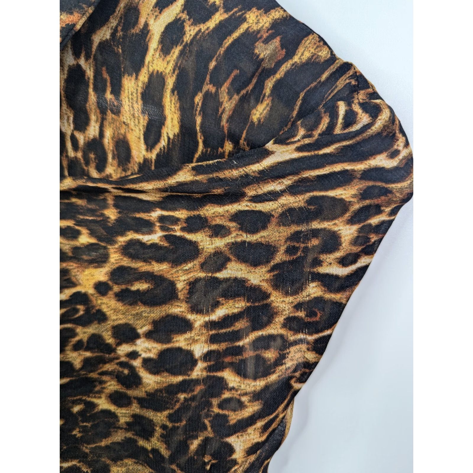 Vintage Live 4 Truth Shirt Women’s Large Leopard Print Button-Up Sheer Chiffon Blouse Size L / US 10 / IT 46 - 3 Thumbnail