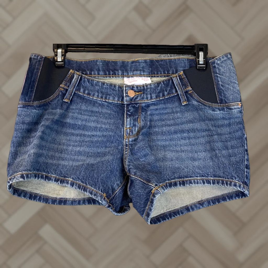 Vintage ISABEL MATERNITY Blue MIDI Jean Shorts Size 4 Maternity with Side Panels for Women Size 27" / US 4 / IT 40 - 1 Thumbnail