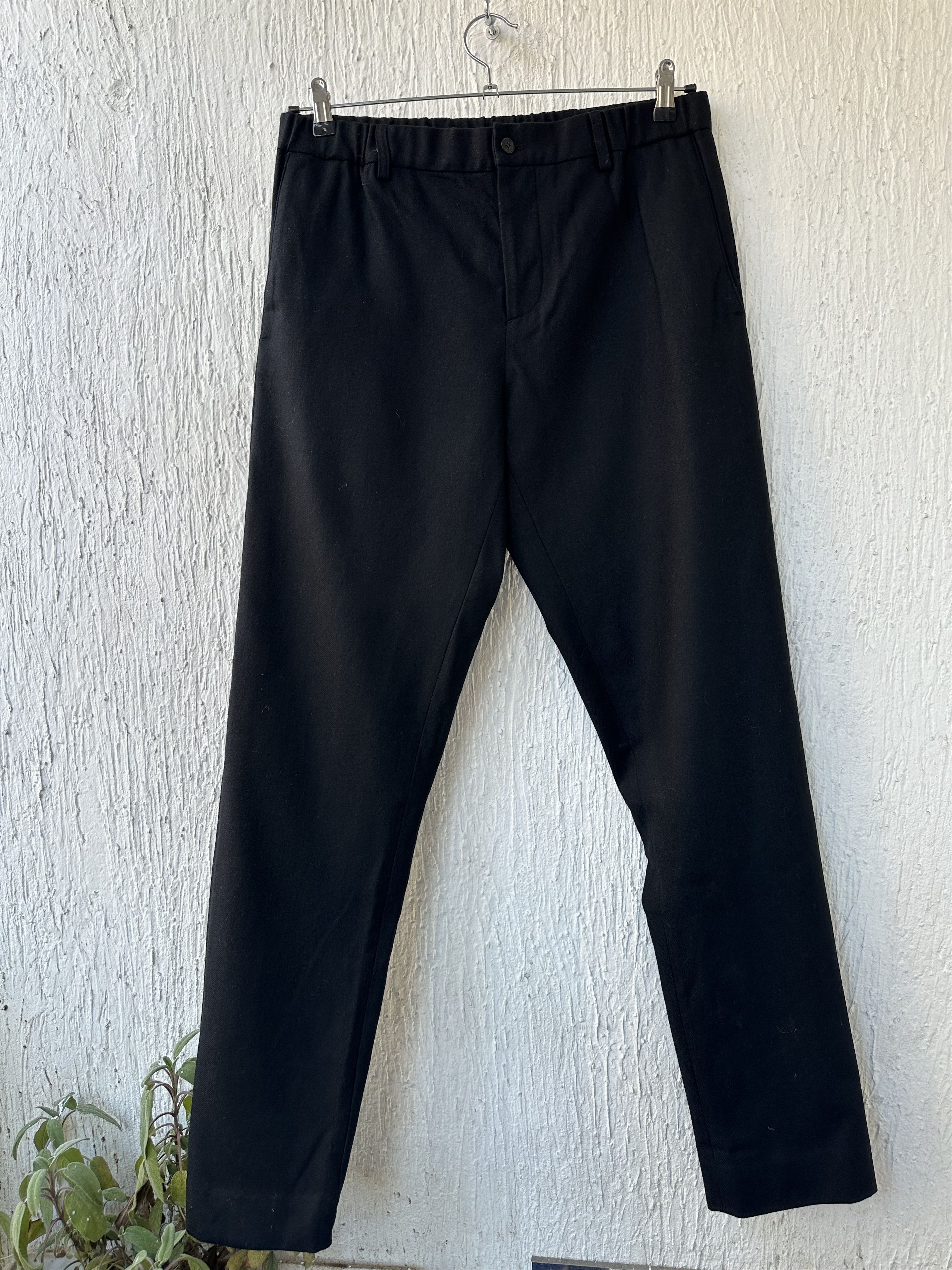 elastic waist wool blend trousers