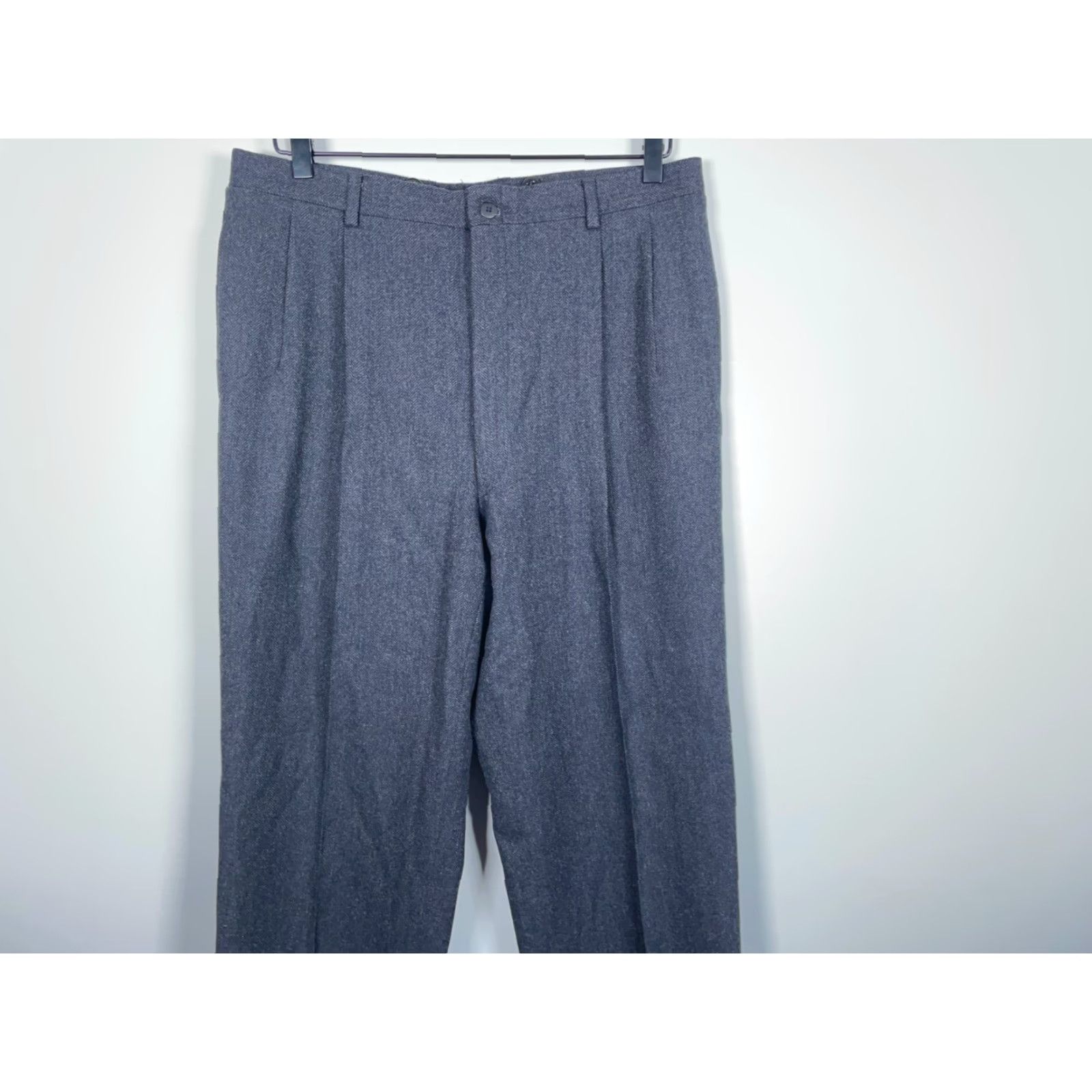 Vintage Wool Herringbone Pleated Trousers Men's 33 x 30 Dark Gray Pants Zip Fly Size US 33 - 4 Thumbnail