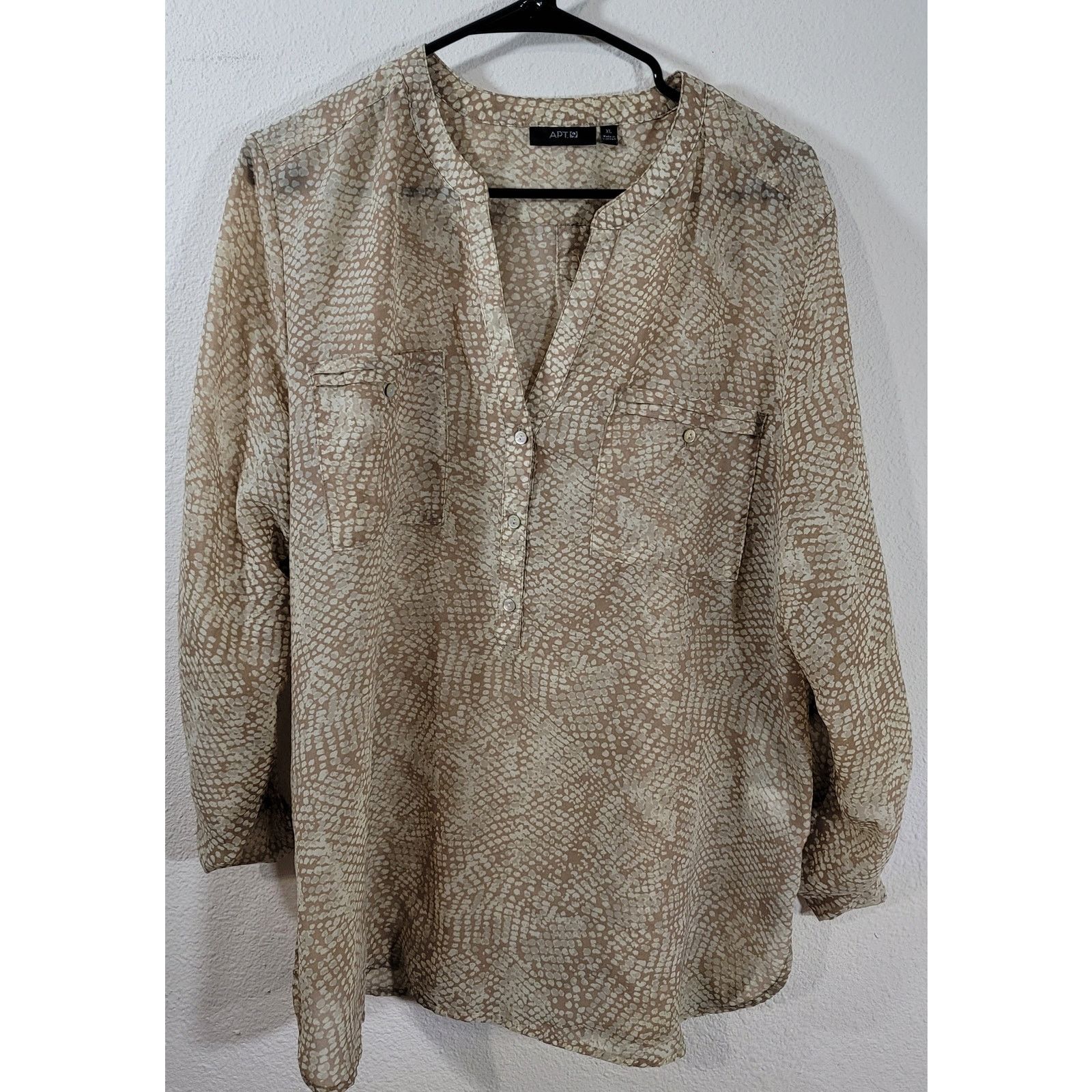 Apt. 9 Apt 9 Brown Tan Animal Print Sheer 3 Button Henley Top XL Size XL / US 12-14 / IT 48-50 - 10 Thumbnail