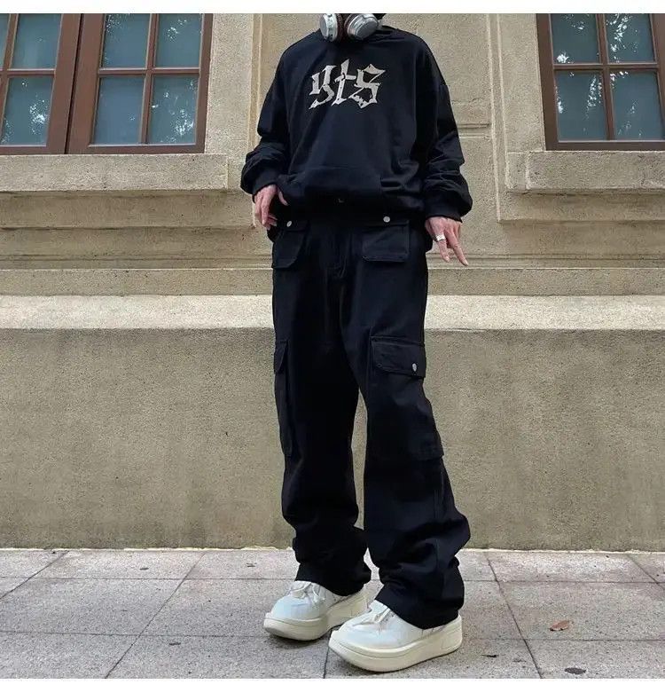 Japanese Brand Cargo Pants Black- Korean Streetwear Style Pants Size US 32 / EU 48 - 3 Thumbnail