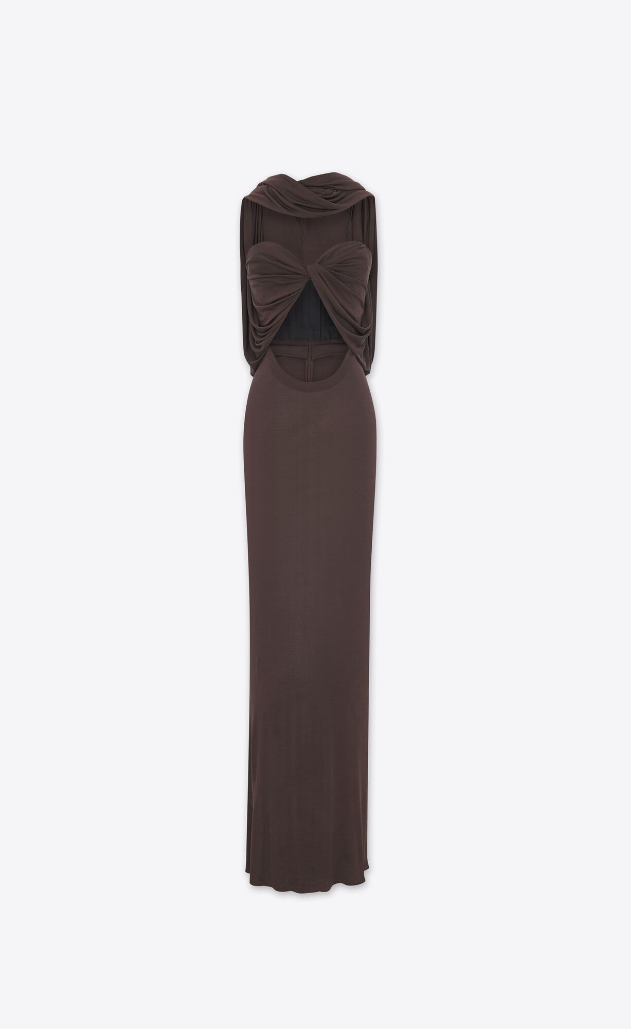 Saint Laurent Paris o1s1wg111124 Hooded Dress In Crepe Jersey in Brown Size L / US 10 / IT 46 - 1 Thumbnail
