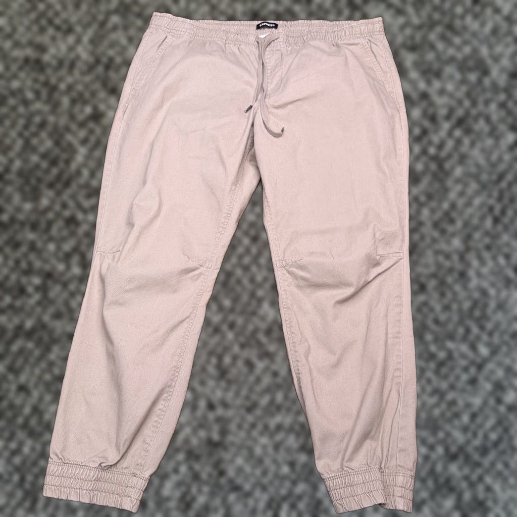 Express Express Jogger Pants Mens XL Brown Drawstring Tapered Regular Pockets Logo Twill Cotton Size US 36 / EU 52 - 1 Thumbnail