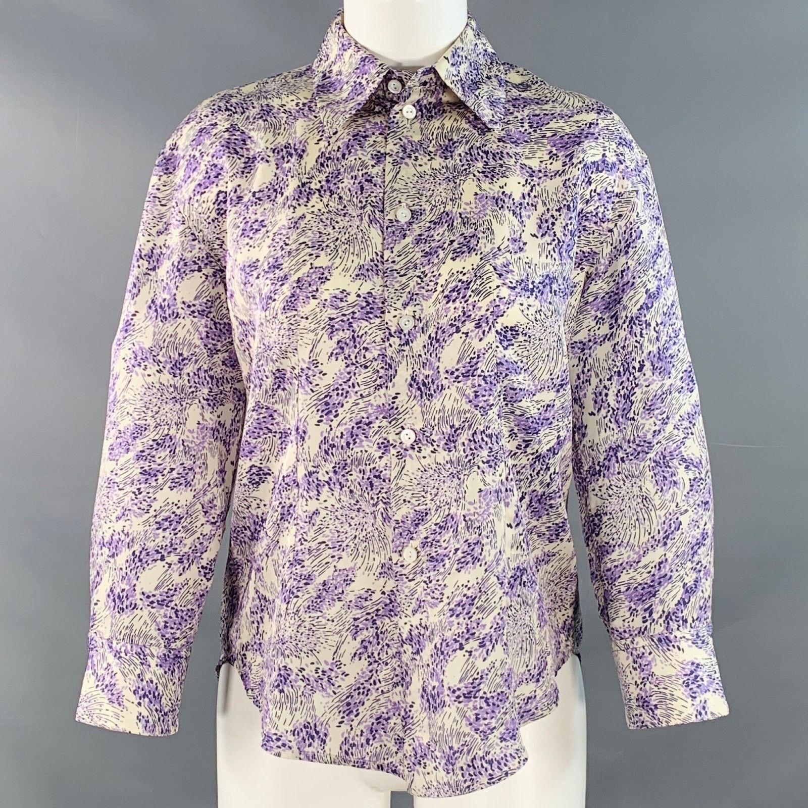 Jil Sander Size 2 Purple White Cupro Silk Abstract Casual Top Size XS / US 0-2 / IT 36-38 - 1 Thumbnail