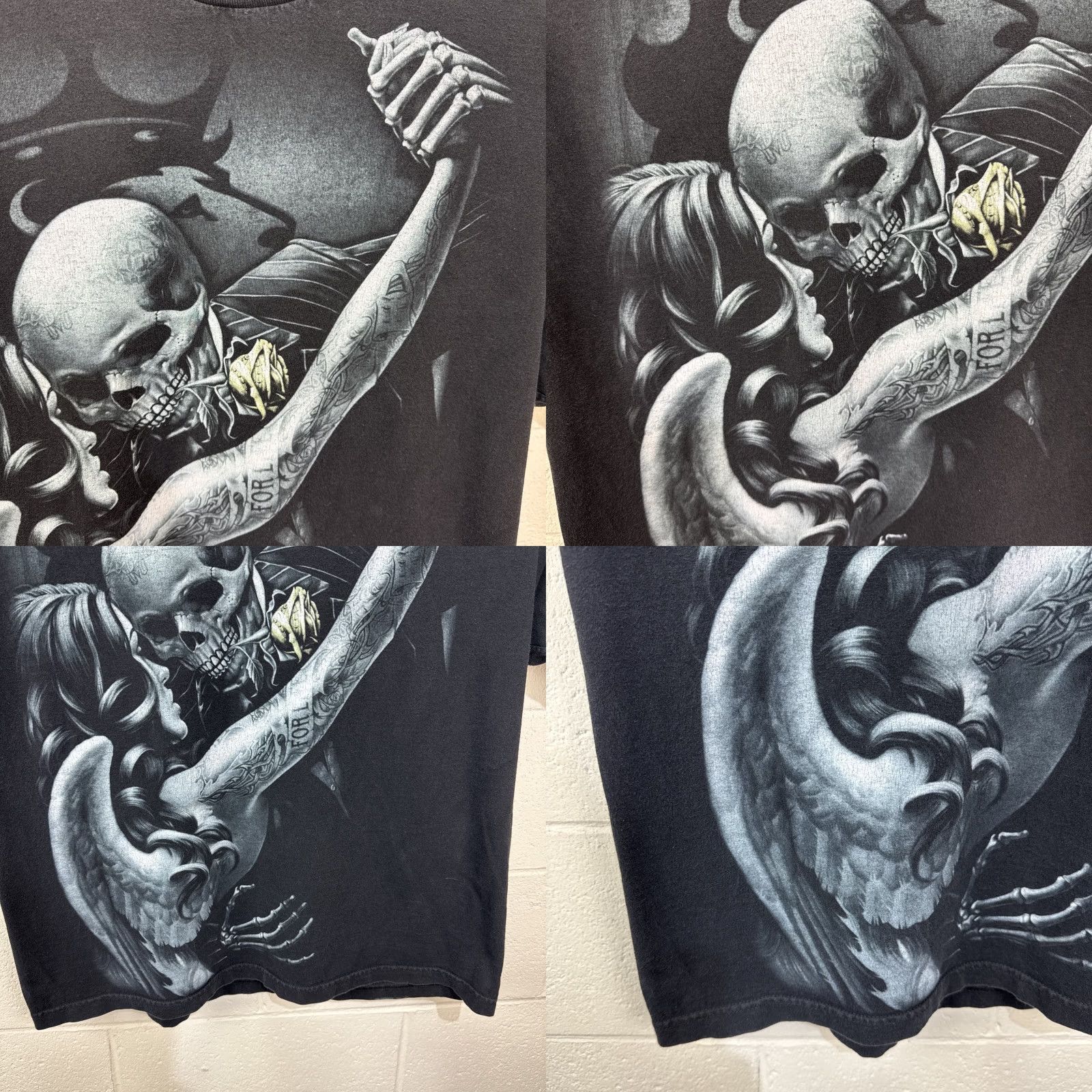 Vintage VINTAGE Ogabel Skeleton Dancing With Woman Black T-Shirt 2XL Men Cotton 2000s Y2K Punk Gothic Metal Size US XXL / EU 58 / 5 - 8 Thumbnail