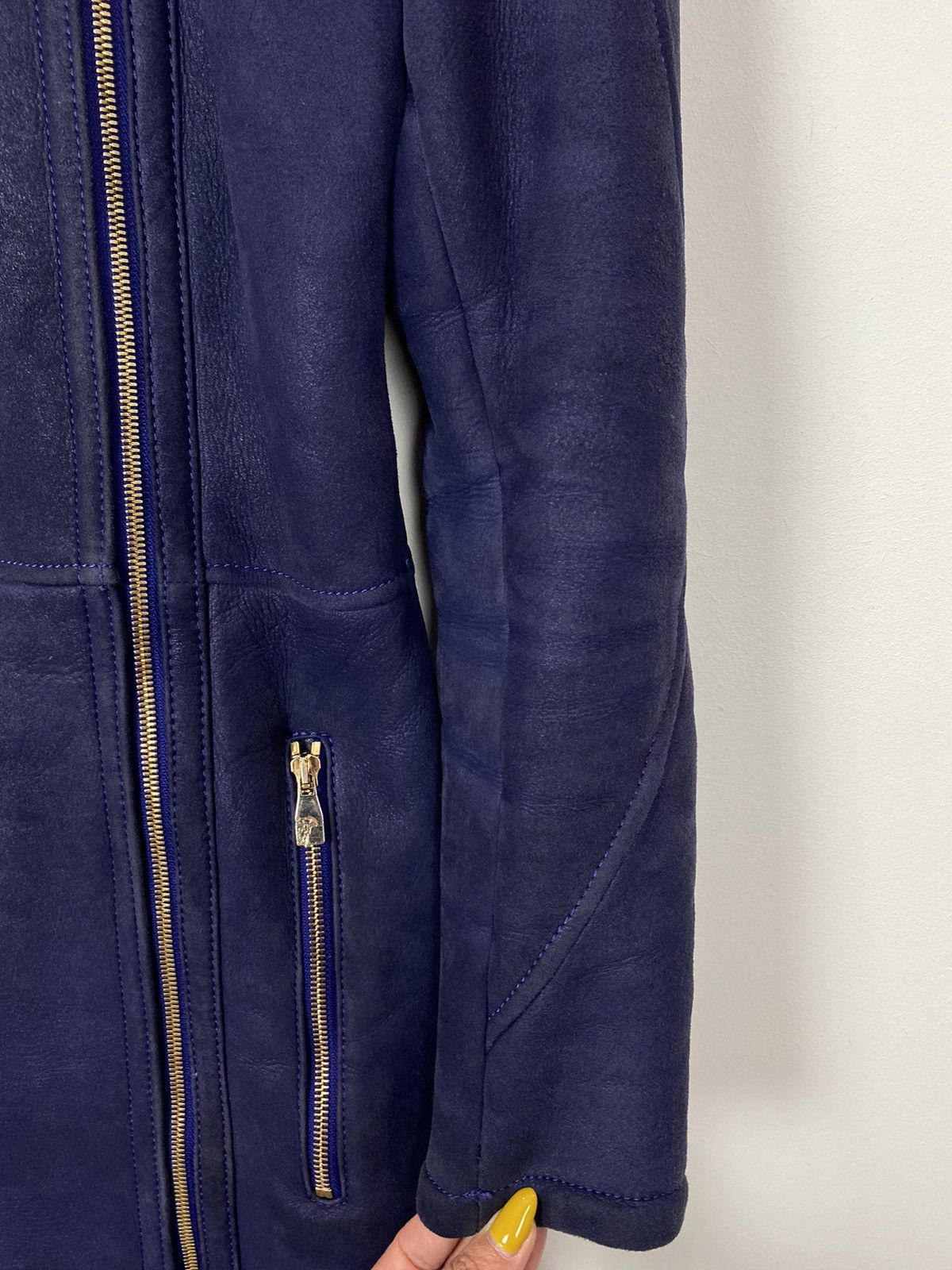 Designer Versace Collection Long Length Shearling Coat Jacket Purple Size S / US 4 / IT 40 - 7 Thumbnail