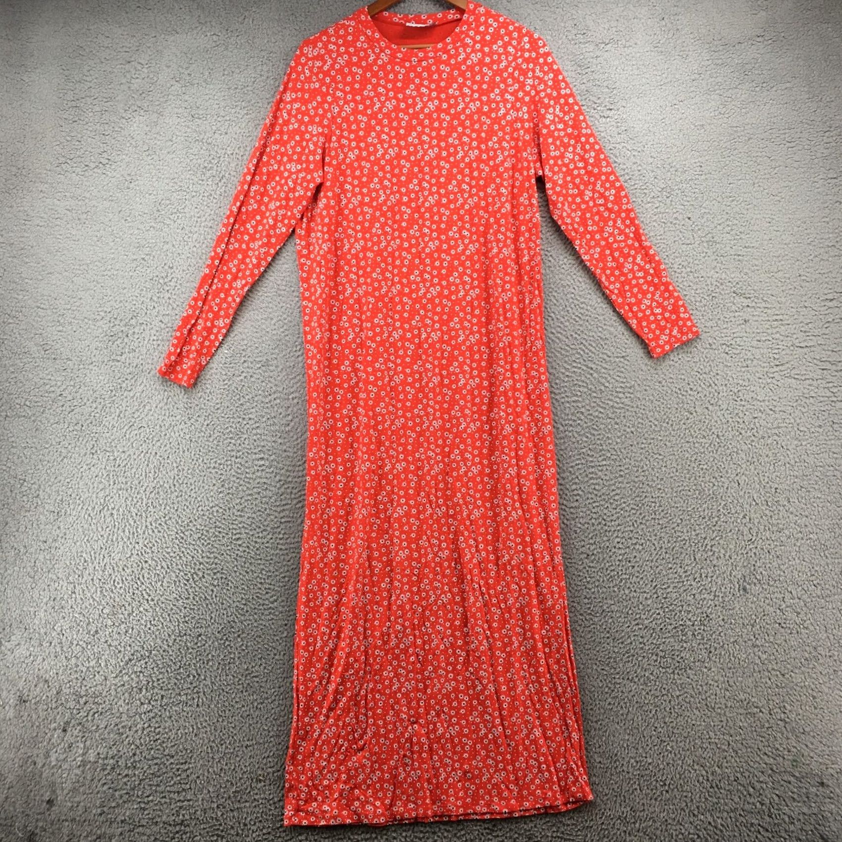 Asos ASOS Design Maxi Shift Dress Womens US 08 Red Floral Long Sleeve Crew Neck Casual Multicolor? Size M / US 6-8 / IT 42-44 - 2 Thumbnail
