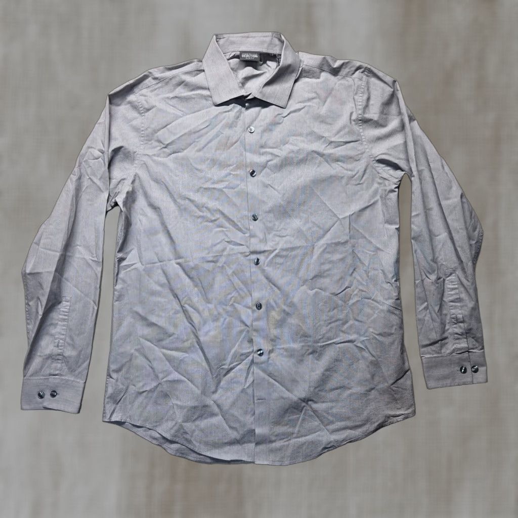 Kenneth Cole Kenneth Cole Reaction Slim Fit Gray Dress Shirt Adult Men's 16.5 34-35 Wrinkle Resistant Breathable Casual Classic Size US L / EU 52-54 / 3 - 1 Thumbnail