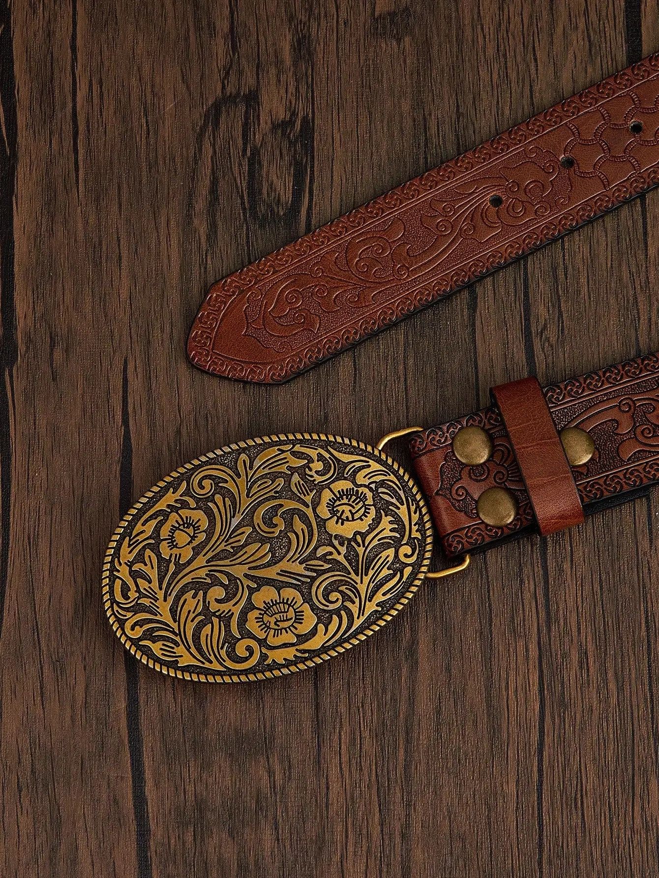 Leather Casual Round Buckle Belt Size ONE SIZE - 3 Thumbnail