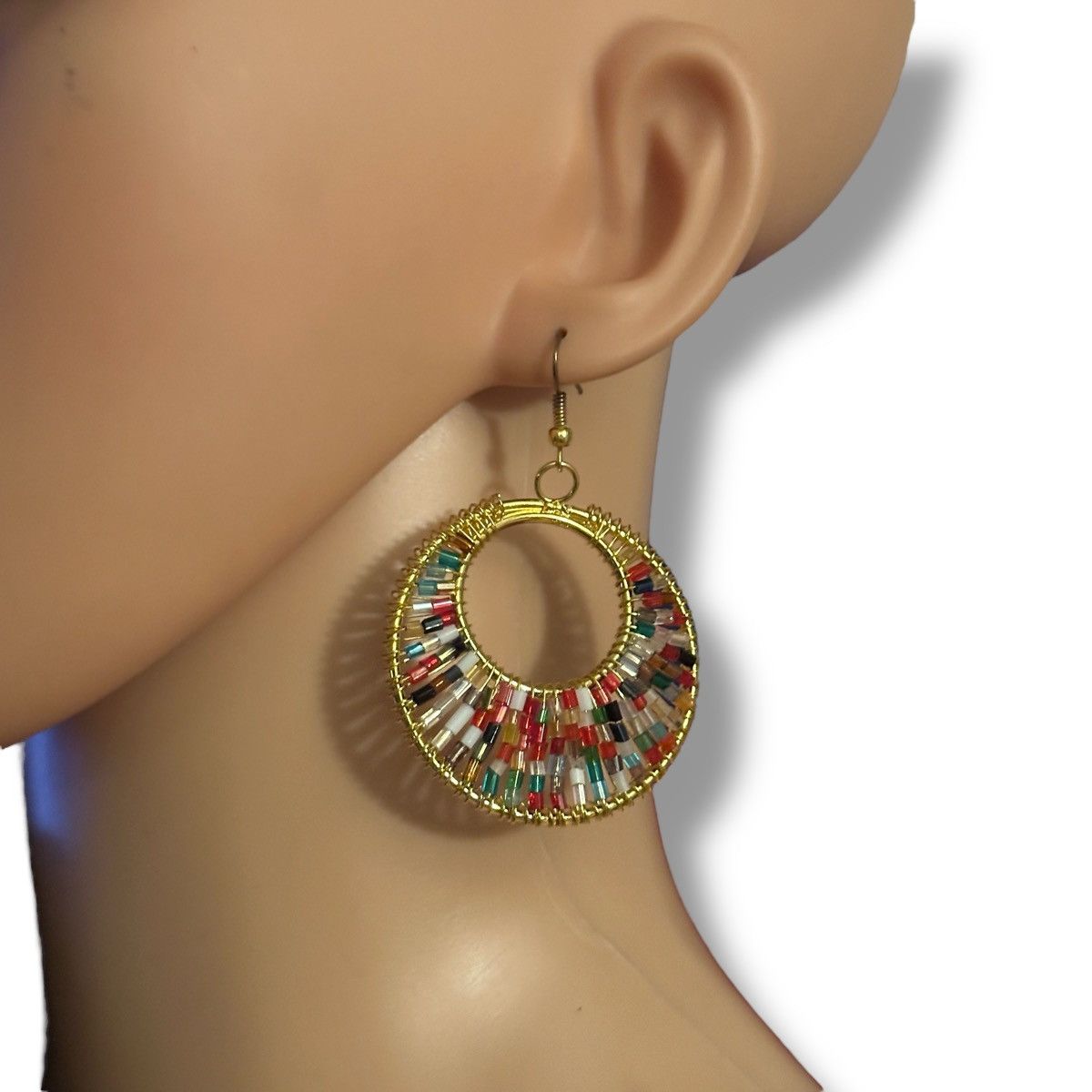 Other Gold tone multicolor beaded hoop earrings Size ONE SIZE - 2 Thumbnail