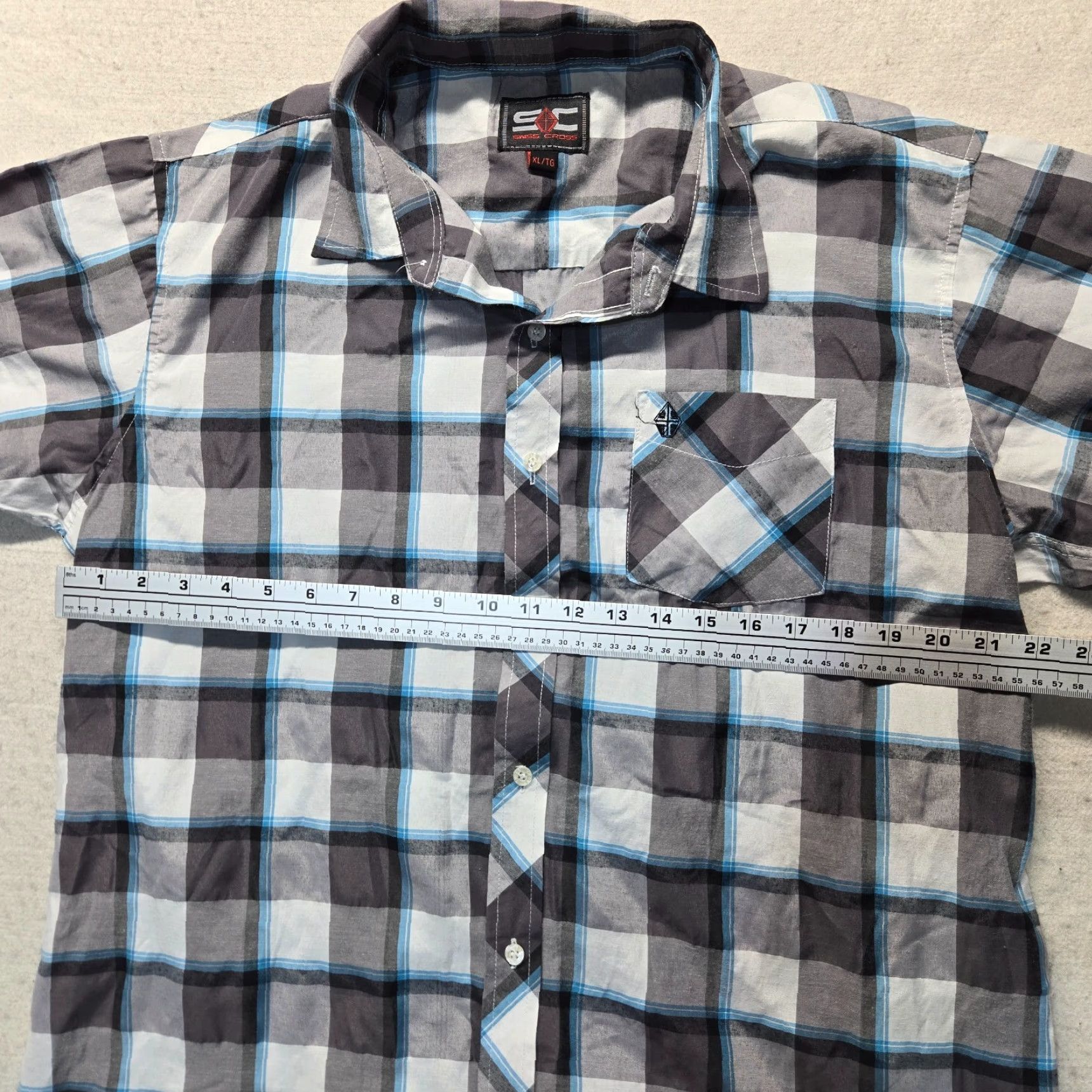 Vintage Swiss Cross Shirt Mens XL Gray Plaid Short Sleeve Button-Up Casual Size US 36 / EU 52 - 4 Thumbnail