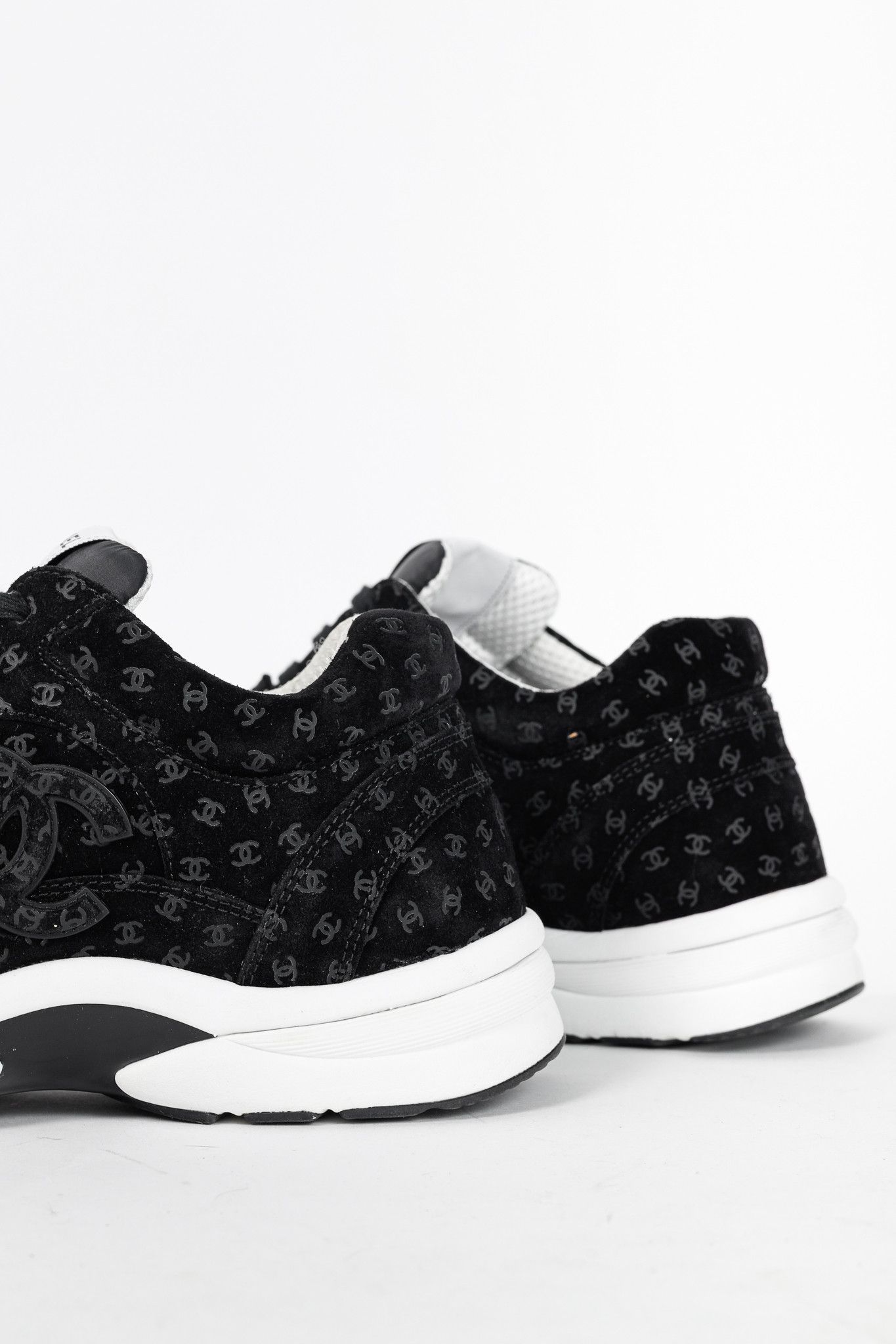 Chanel Chanel 22A Black Printed-CC-Logo Suede Low-Top Sneakers Size US 12 / EU 45 - 12 Thumbnail