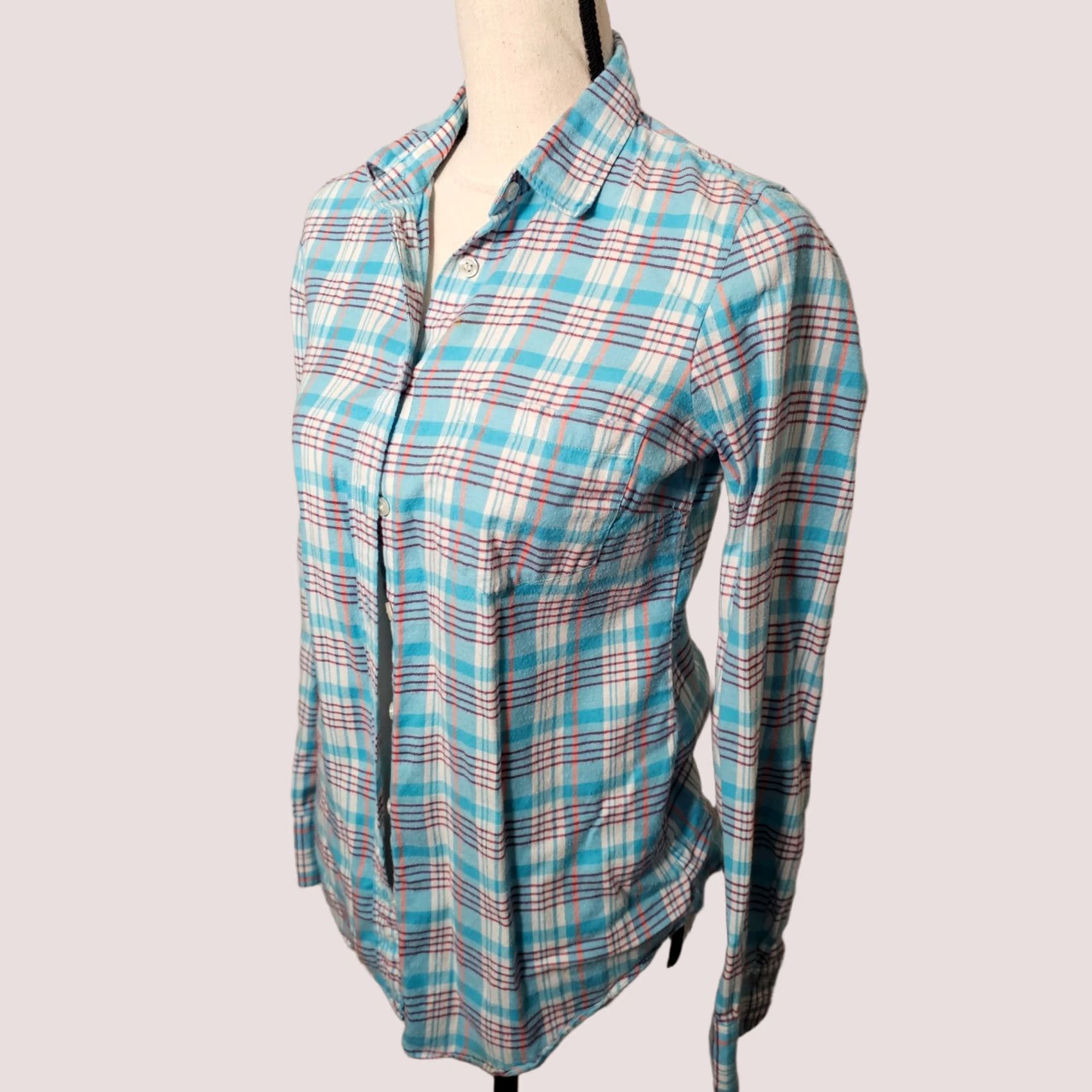 J.Crew J.CREW Button-Up Shirt Womens XS Blue Plaid Long Sleeve Lightweight Shirt Size XS / US 0-2 / IT 36-38 - 1 Thumbnail