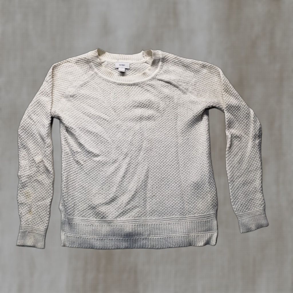 Old Navy Old Navy Sweater Women S Small Solid White Long Sleeve Pullover Knit Cotton Regular Knit Shirt Size S / US 4 / IT 40 - 1 Thumbnail