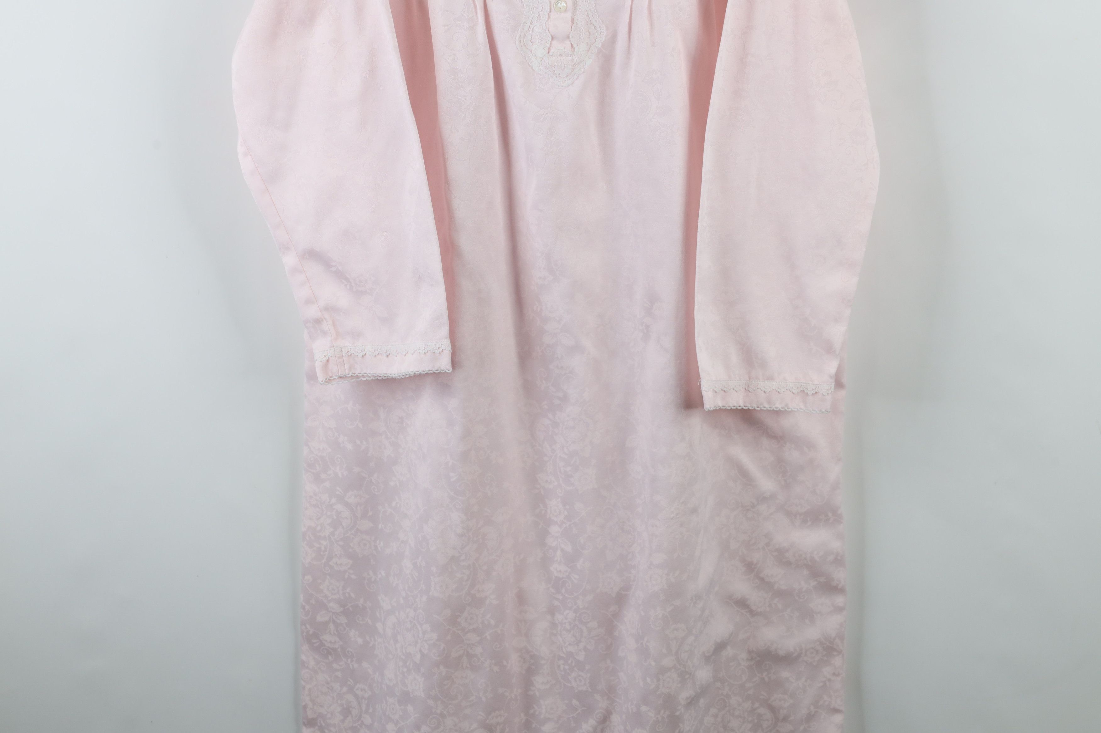 Vintage Vintage 90s Miss Elaine Lace Long Sleeve Night Gown Pink Size S / US 4 / IT 40 - 3 Thumbnail