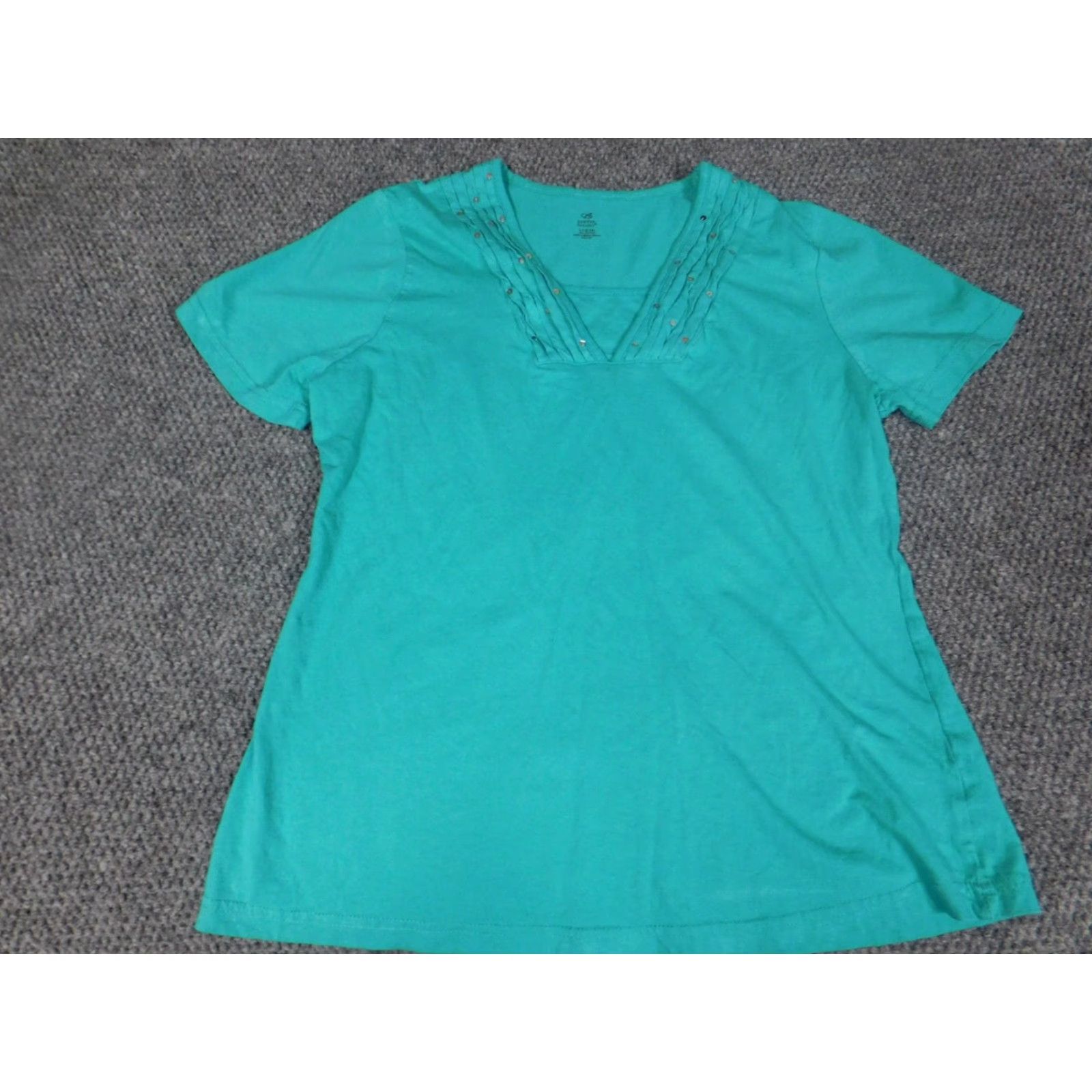 Vintage Bobbie Brooks Womens Blouse L Blue Mock Neck Cap Sleeve Pullover Stretch Floral Cotton Rayon Casual Basic Classic Size L / US 10 / IT 46 - 3 Thumbnail