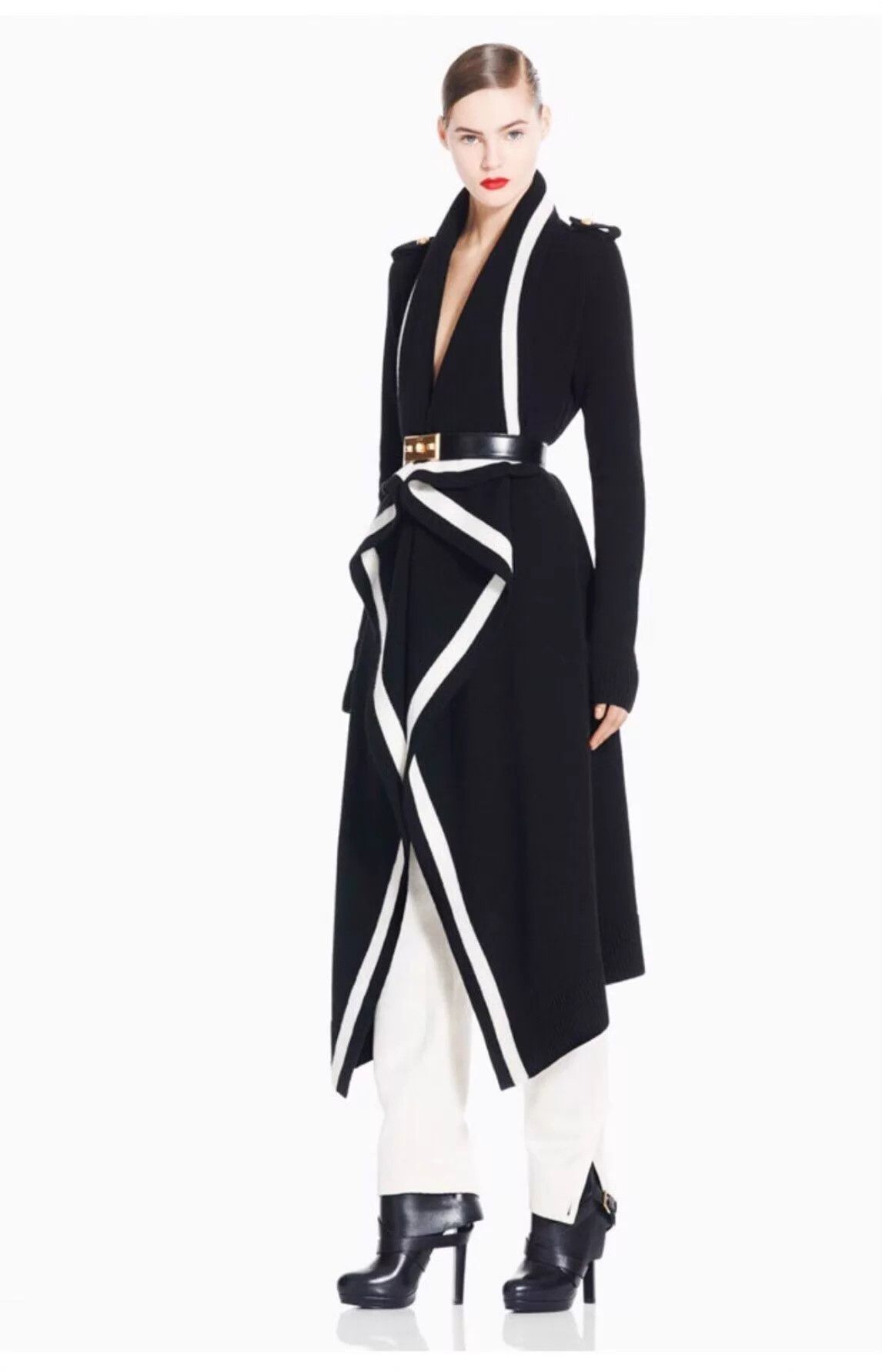 Alexander McQueen McQueen women's black long wool coat white stripe logo M Size M / US 6-8 / IT 42-44 - 2 Thumbnail