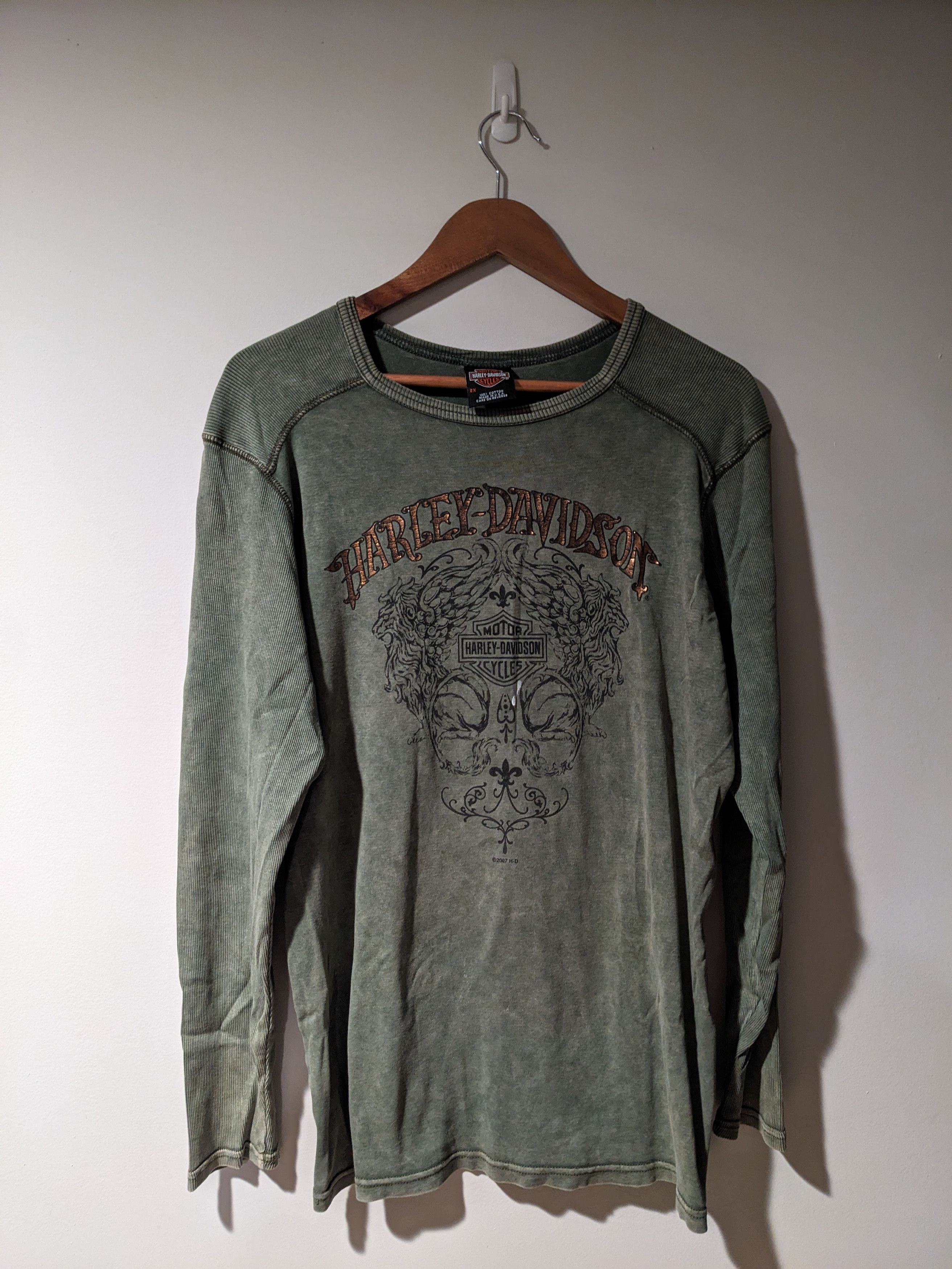 Harley Davidson × Vintage Vintage 2007 Harley-Davidson Skulls Long-Sleeve T-Shirt Size XXL / US 16-18 / IT 52-54 - 1 Thumbnail