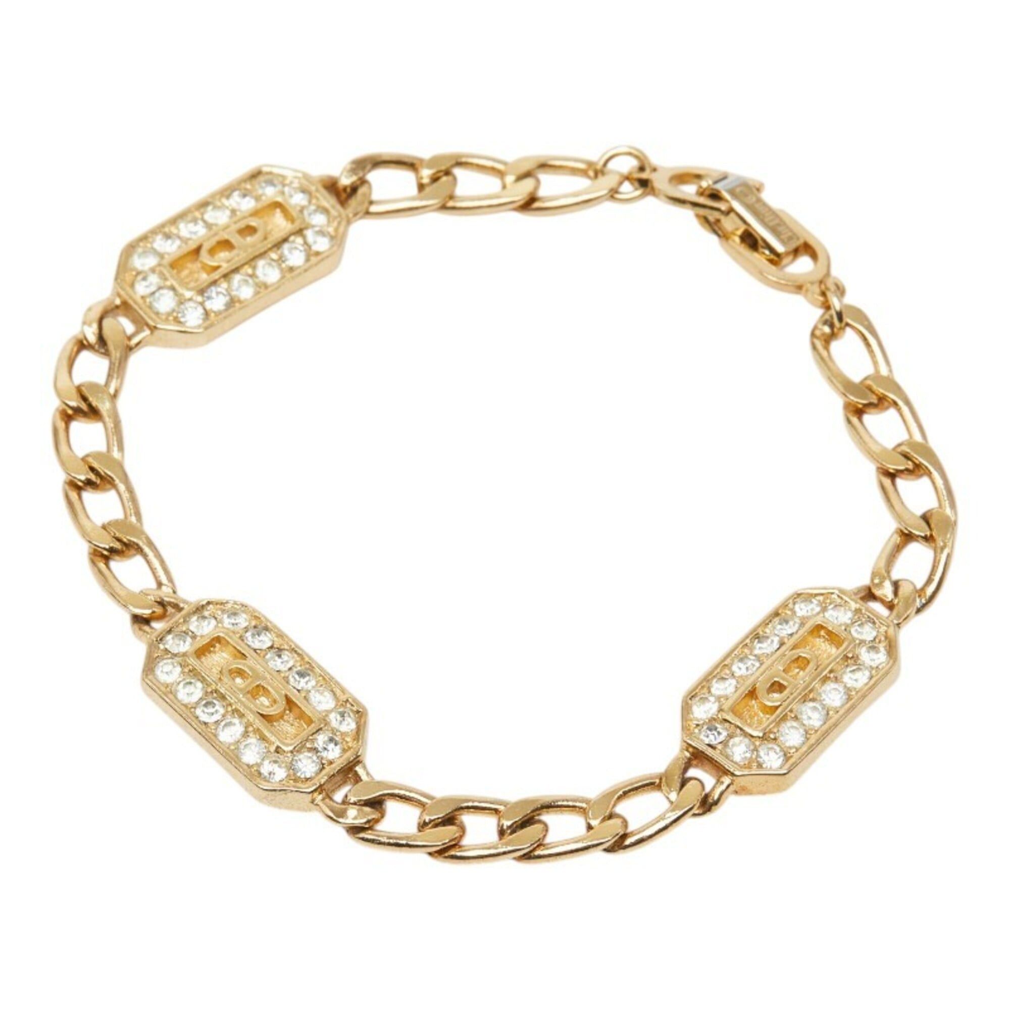 Dior Christian Dior Dior CD Logo Bracelet, Gold Plated, Rhinestones, Women's Size ONE SIZE - 1 Thumbnail