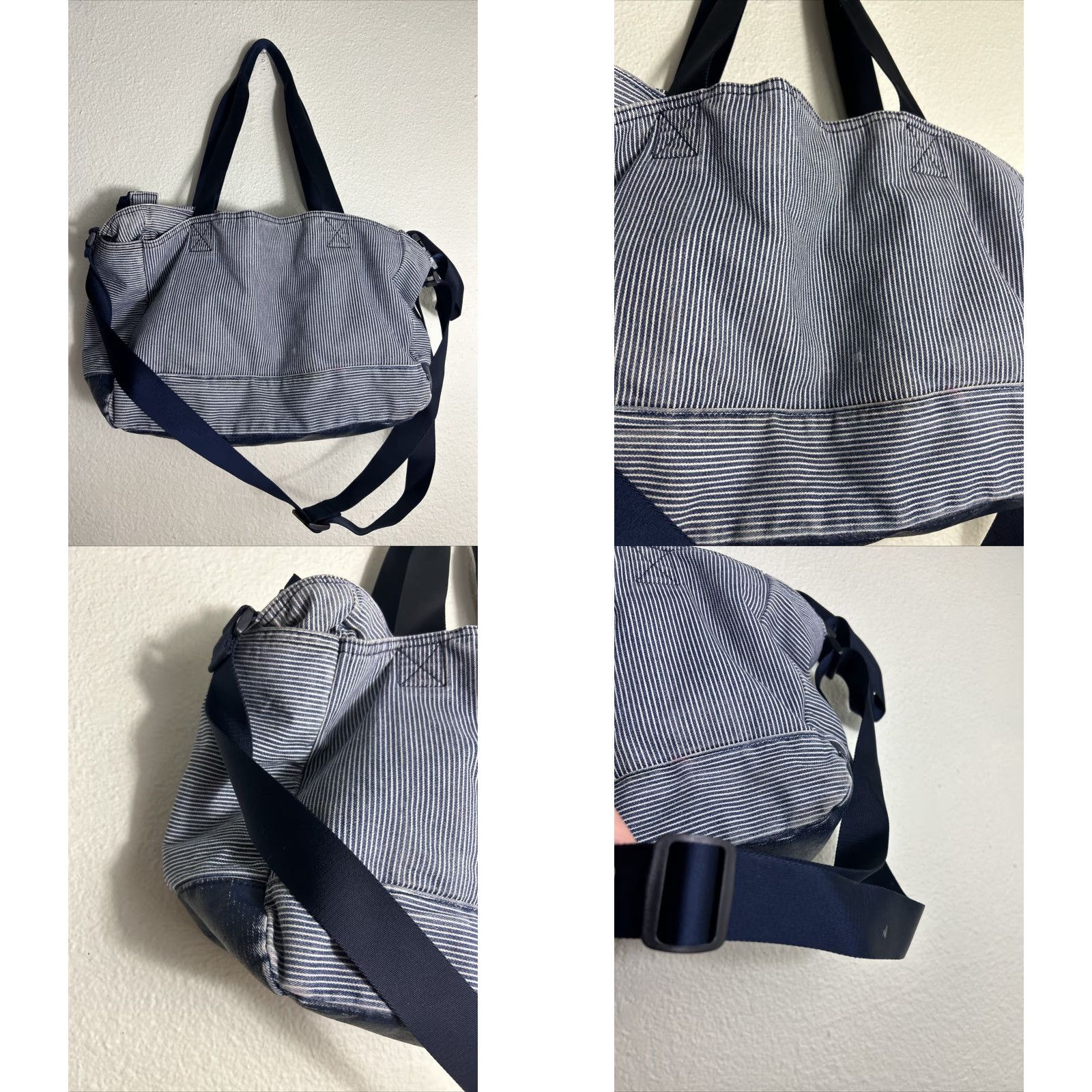 Gap VINTAGE GAP Crossbody Bag Denim White Blue Striped 16x16x6 Canvas Cotton Women Indistinct Railroad? Size ONE SIZE - 9 Thumbnail