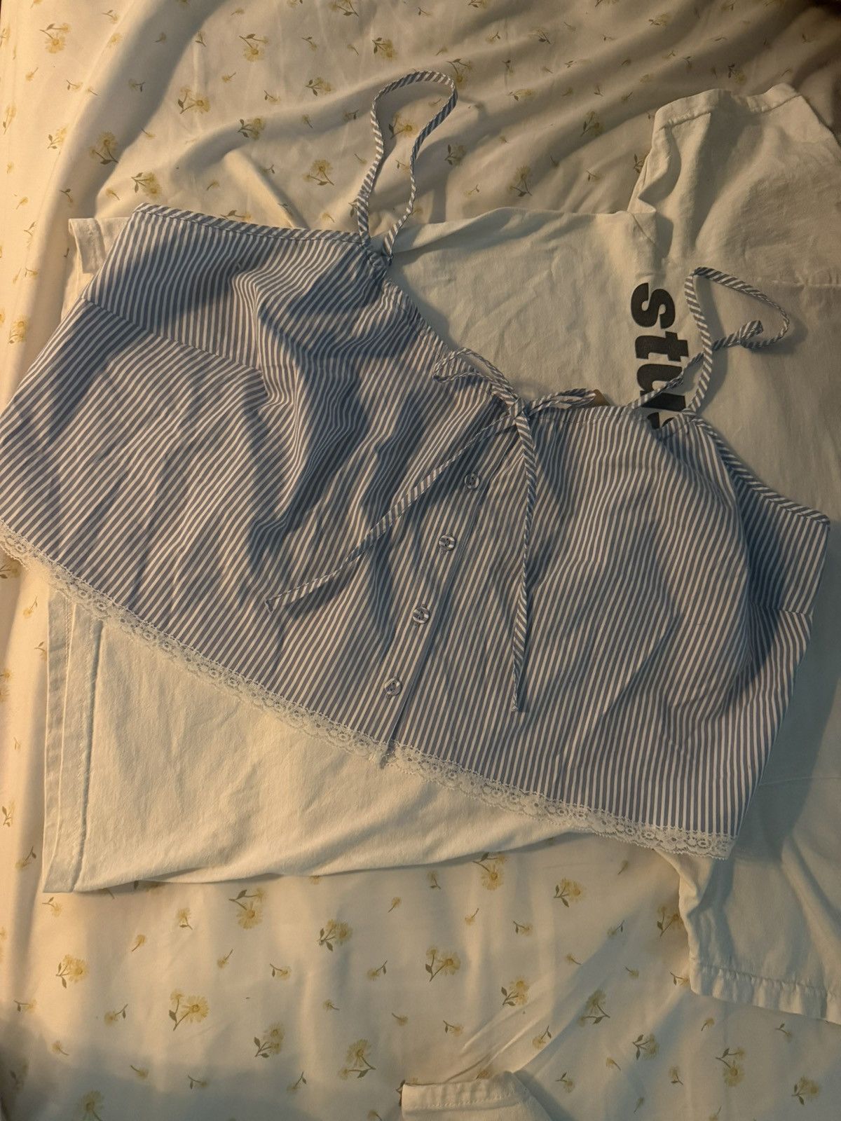 SKIMS SKIMS Crop Poplin Sleep Camisole Cadet Stripe Blue White XL Size XL / US 12-14 / IT 48-50 - 6 Thumbnail