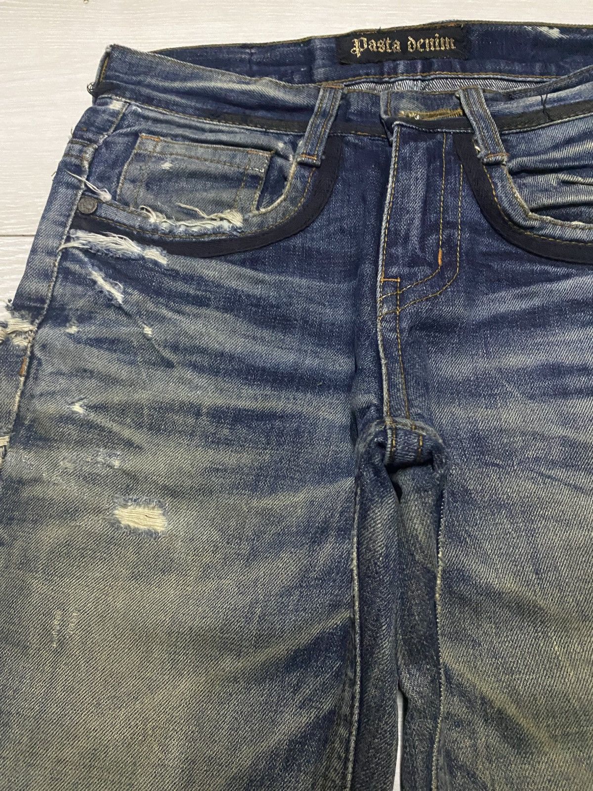 If Six Was Nine Pasta Denim Crazy Mud Wash Distressed Straight Fit Jeans Size US 29 - 7 Thumbnail
