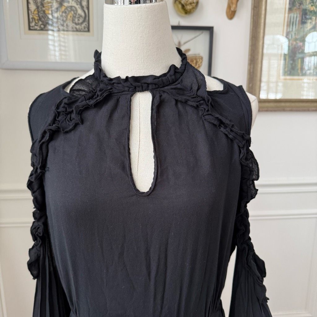 Iro IRO Hanie Black Long Sleeve Cold Shoulder Open Back Dress $3 Size L / US 10 / IT 46 - 3 Thumbnail