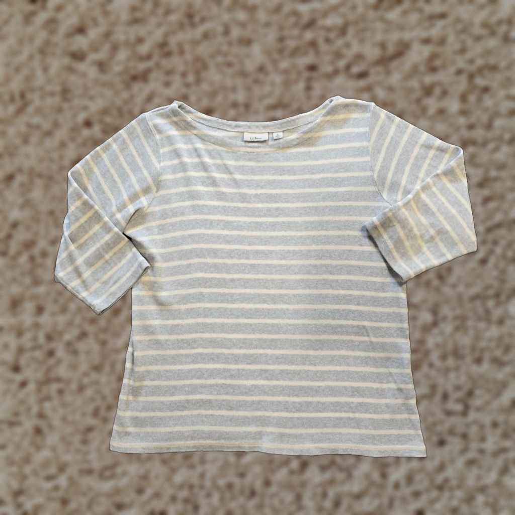 Vintage **LL Bean Gray Women's Large Striped Pullover Boat Neck Sweatshirt** User: LL Bean Gray Women's Large Striped Pullover Boat Neck Sweater Size L / US 10 / IT 46 - 1 Thumbnail