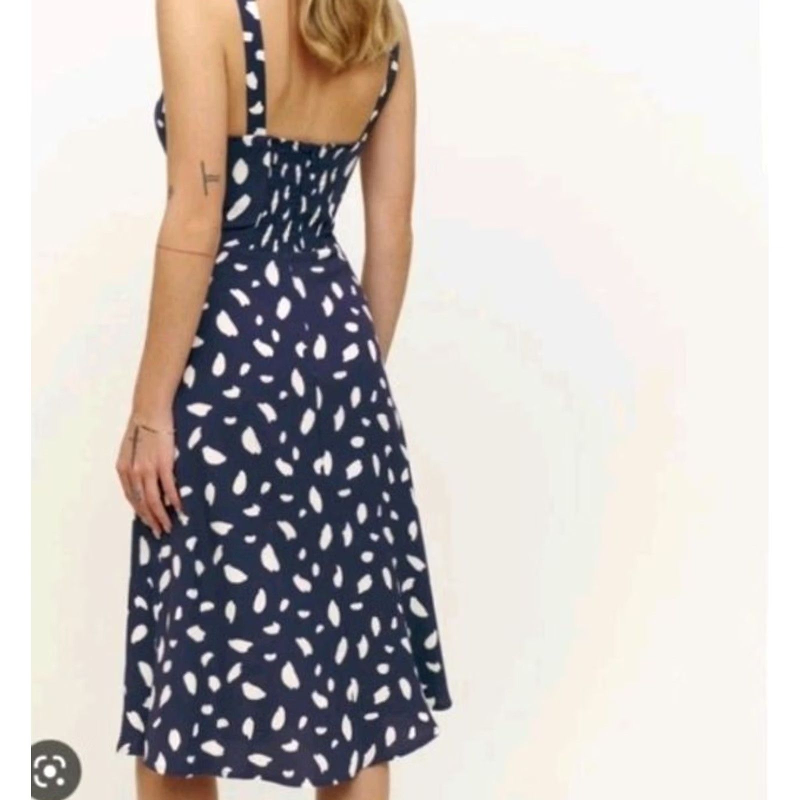 Reformation Reformation Persimonne Midi Dress Women’s 4 Navy Splatter Pattern Button Front Size S / US 4 / IT 40 - 4 Thumbnail