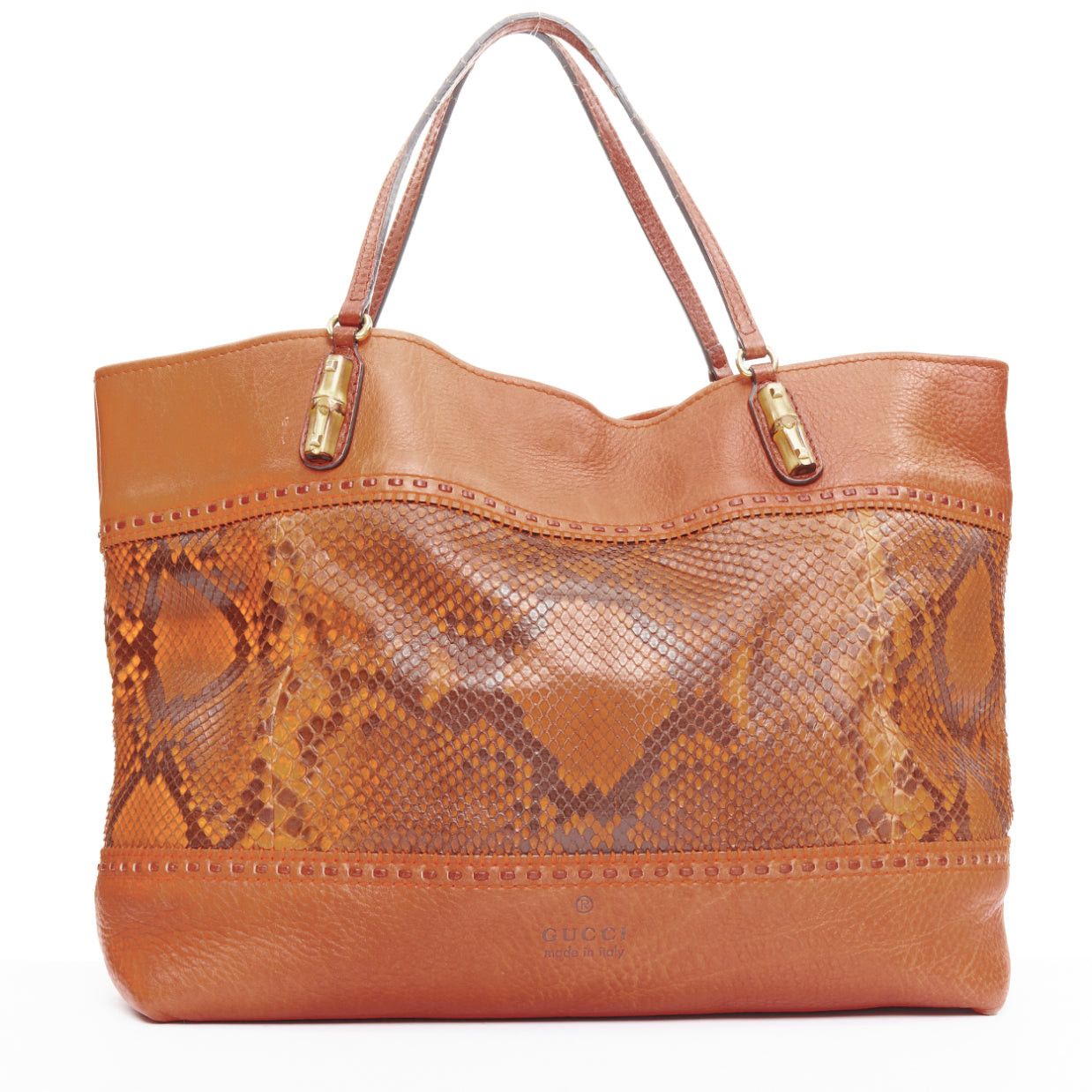 Gucci GUCCI Laidback Crafty tan calf leather scaled panel bamboo hardware tote bag Size ONE SIZE - 1 Thumbnail