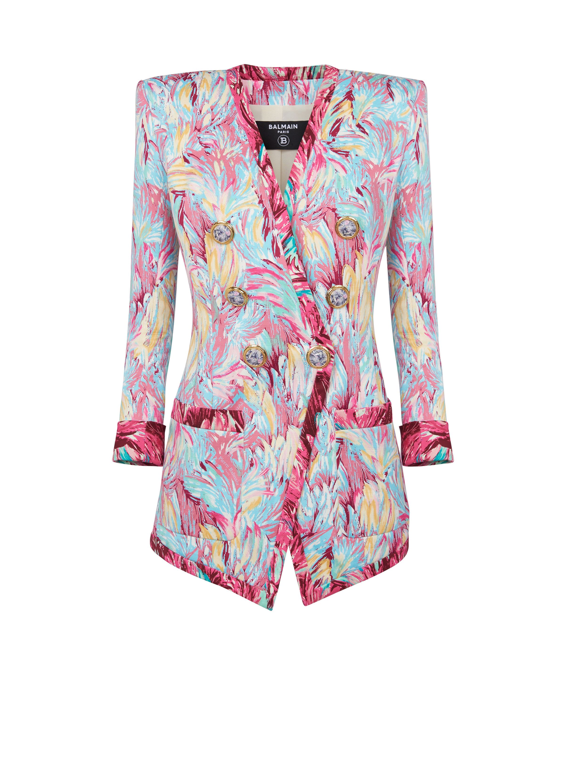Balmain o1s1wg110825 6Button Jacket With Feather Print in Multicolor Size S / US 4 / IT 40 - 1 Thumbnail