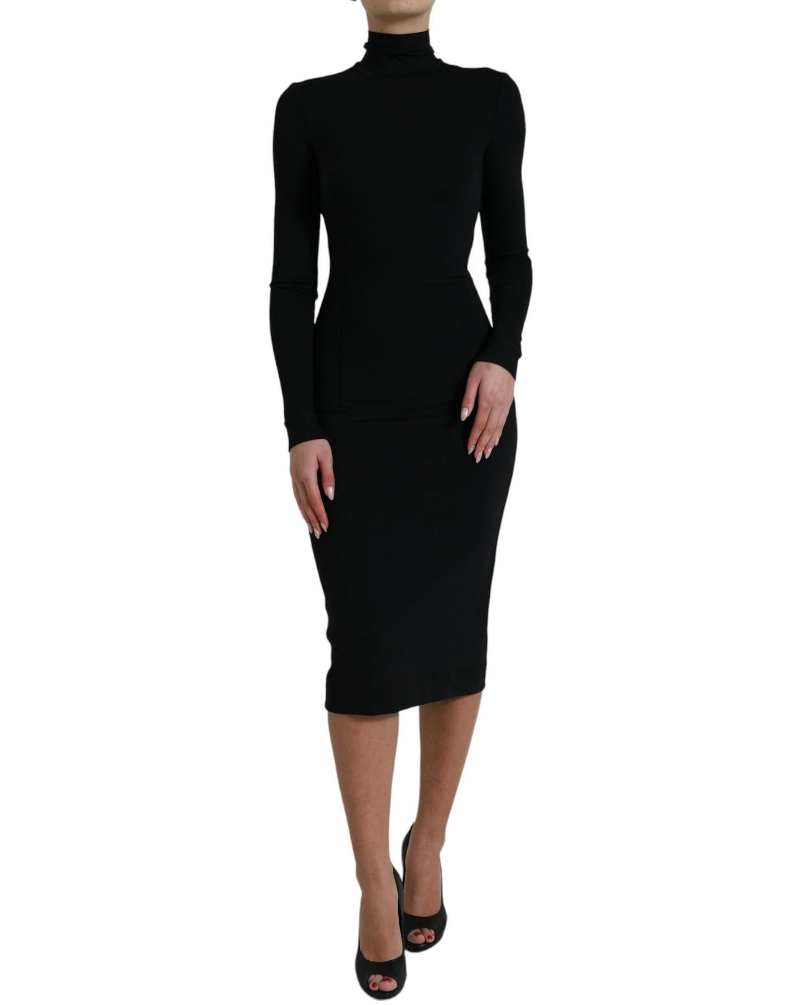 Image of Dolce Gabbana Long Sleeve Turtleneck Bodycon Dress in Black, Women's (Size Small)