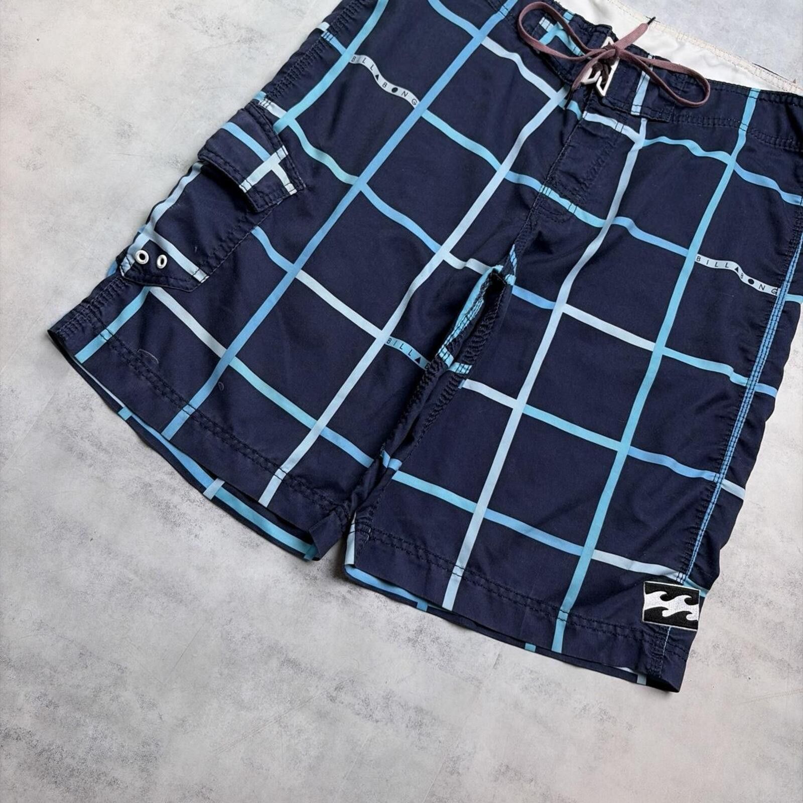 Billabong Y2K Navy Billabong Grunge Surf Baggy Plaid Board Shorts Size US 34 / EU 50 - 3 Thumbnail
