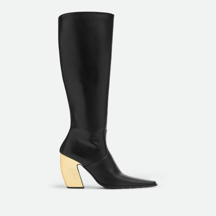 Bottega Veneta o1s1rm0426 Tex Leather Knee Boots in Black/Gold Size US 8 / IT 38 - 1 Thumbnail