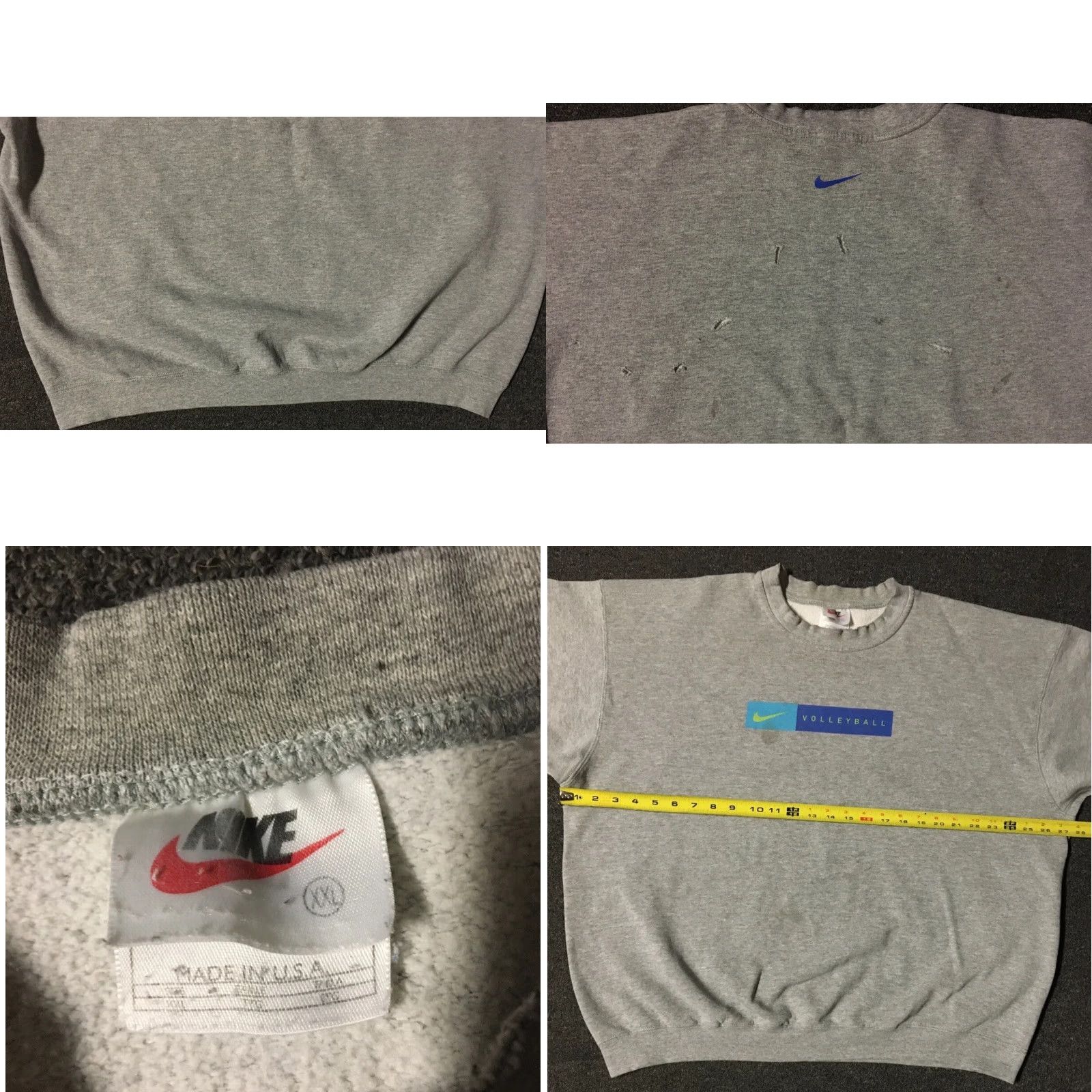 Nike VINTAGE Nike Hoodie Mens 2XL Gray Swoosh Thrashed Boxy 90s Grunge Volleyball USA Cotton Sweatshirt Size US XXL / EU 58 / 5 - 8 Thumbnail