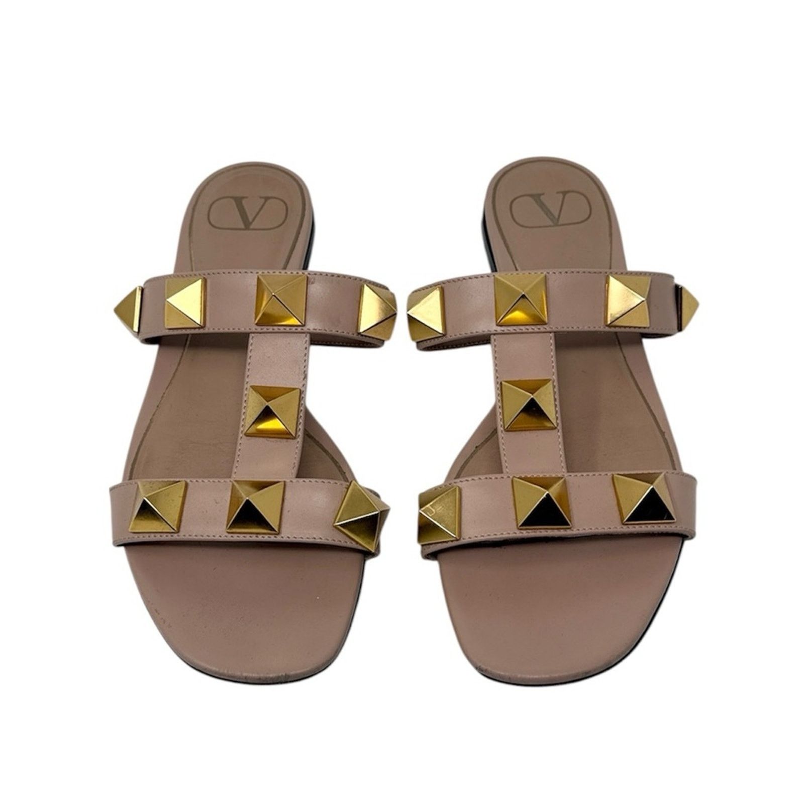 Valentino Valentino Garavani Roman Stud Flat Slide Neutral Sandals Size US 7 / IT 37 - 1 Thumbnail