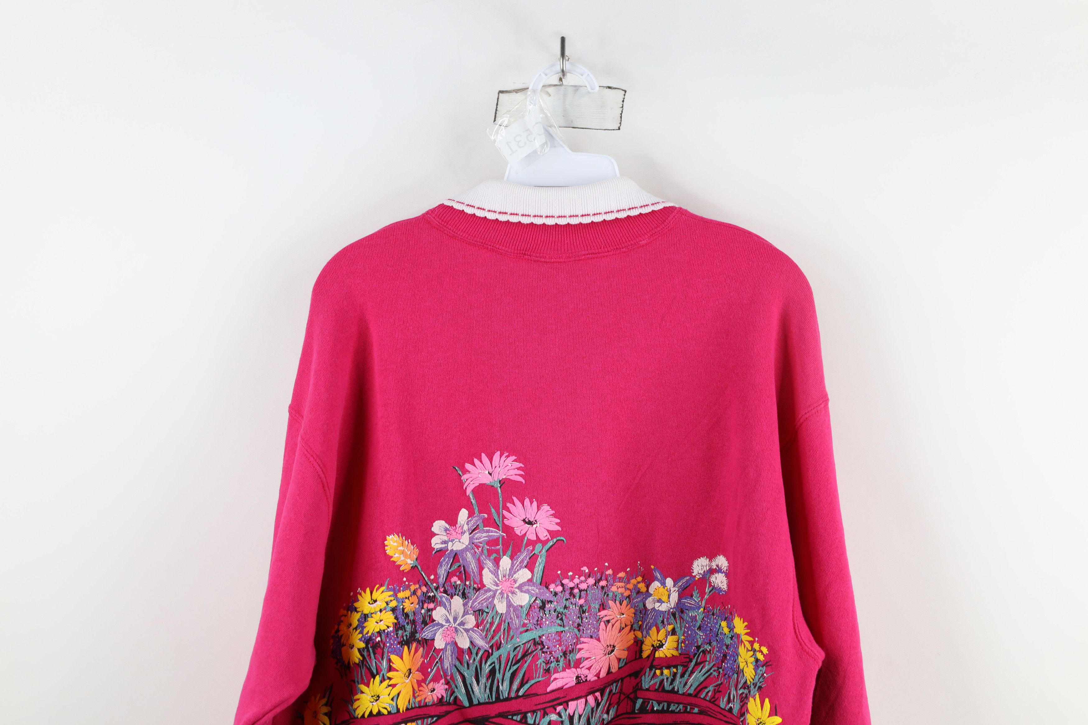 Vintage Vintage 90s Streetwear Flower Collared Sweatshirt USA Size L / US 10 / IT 46 - 14 Thumbnail