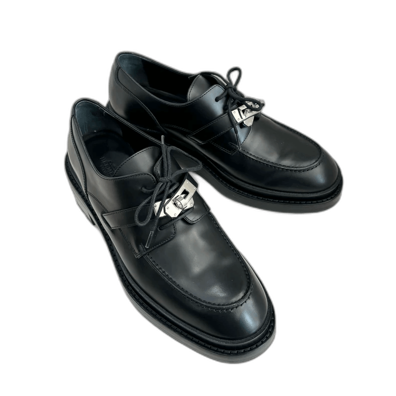 Hermes Black Silver Kelly Loafers Size 38